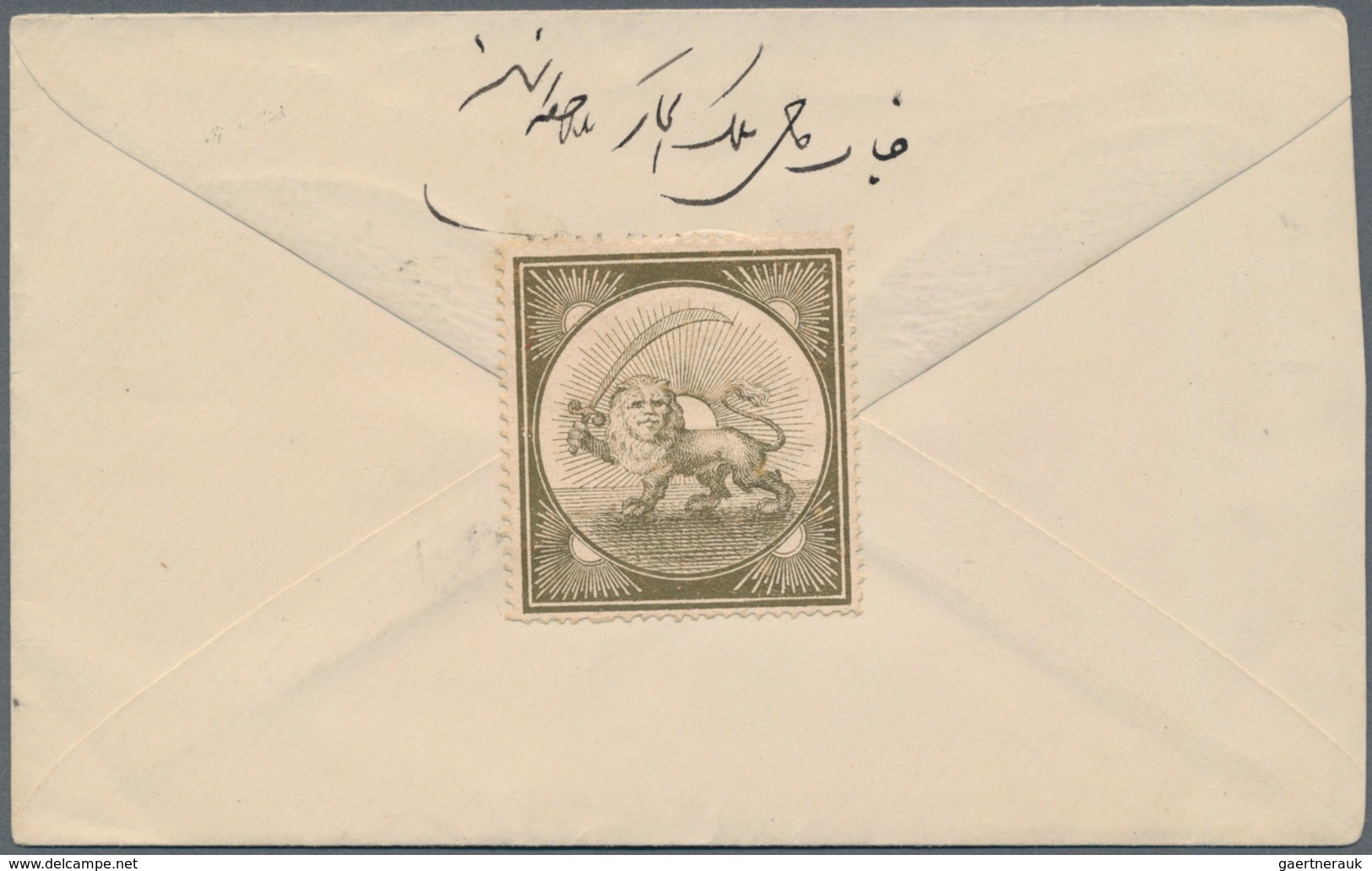 Iran: 1889, Lion Labels Type One, Gold, Cream Paper, On Cover, Very Scarce - Iran