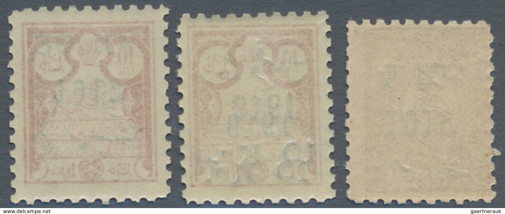 Iran: 1919, Three "1919" Overprinted Values Showing 4 Kr. And 20 Kr. Inverted Overprint, 10 Kr. Doub - Iran