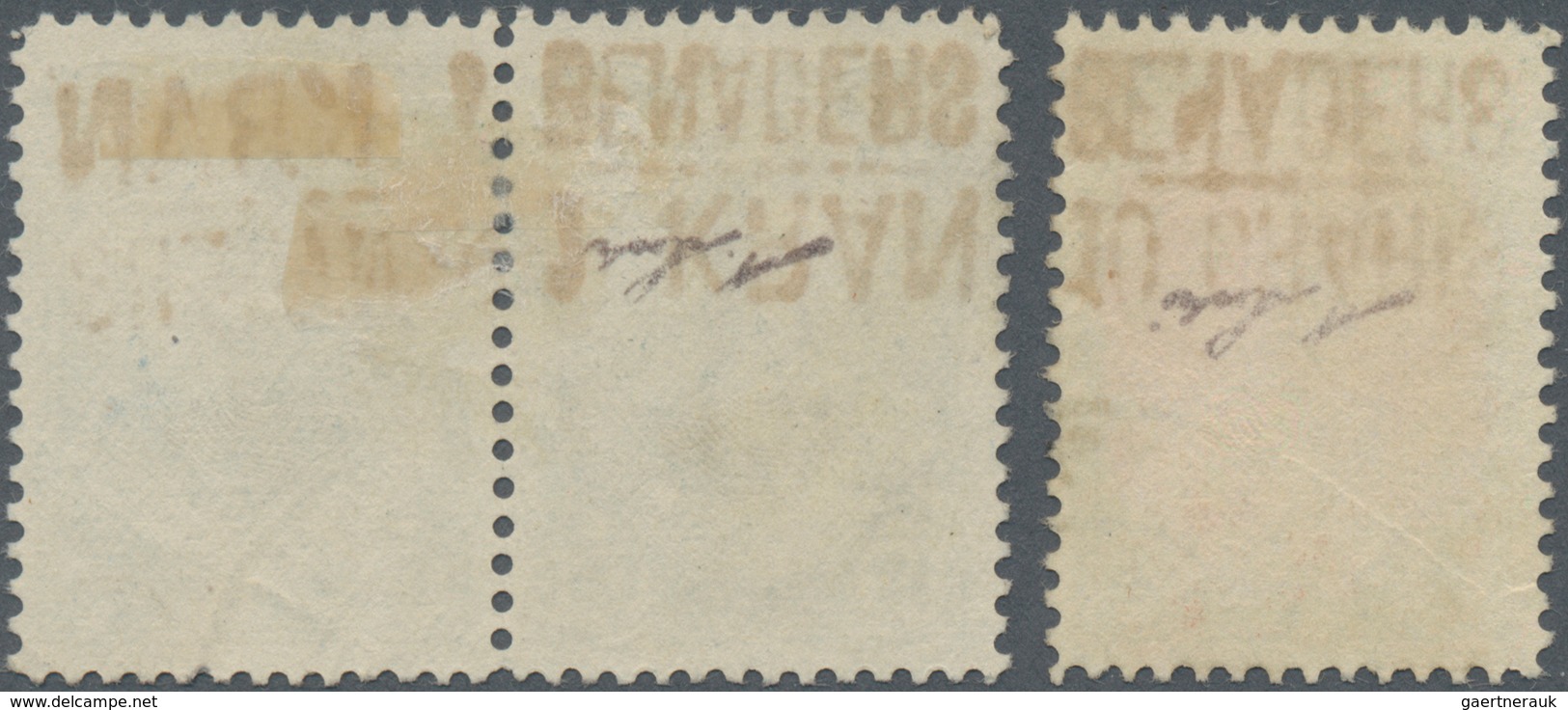 Iran: 1921 Benaders Issue 1k. On 12ch. Horiz. Pair, Left-hand Stamp Showing Variety "OVERPRINT INVER - Iran