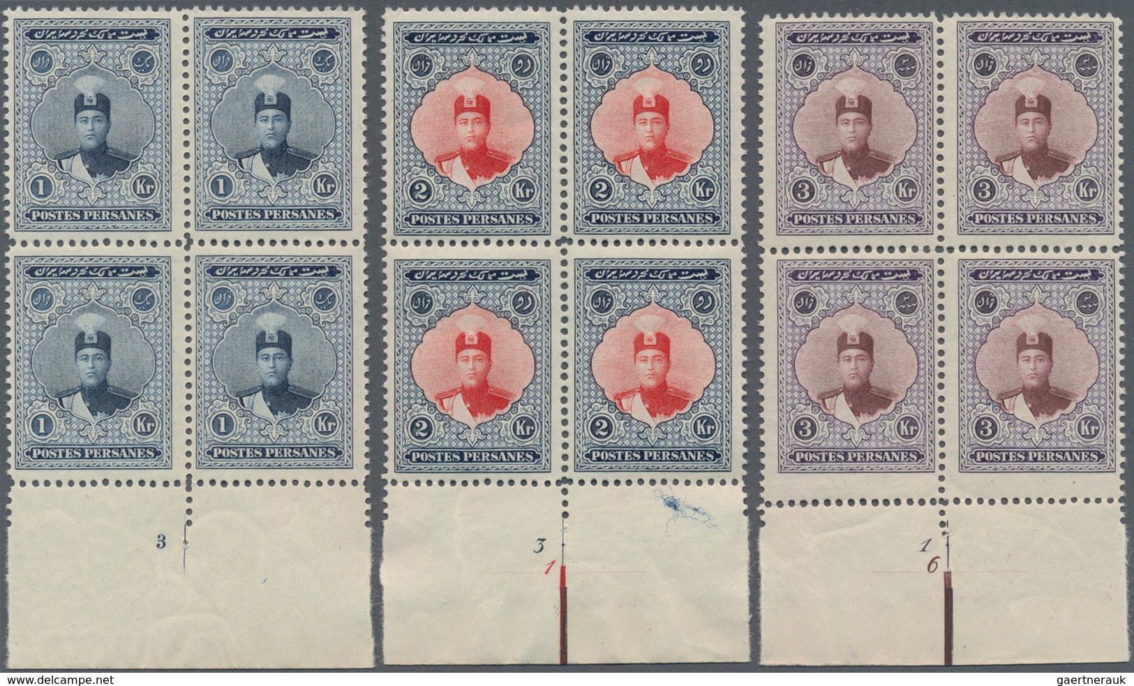 Iran: 1924/1925, Definitives Ahmad Shah Qajar, 1ch., 6ch., 9ch. and 1kr.-30kr., ten values in bottom