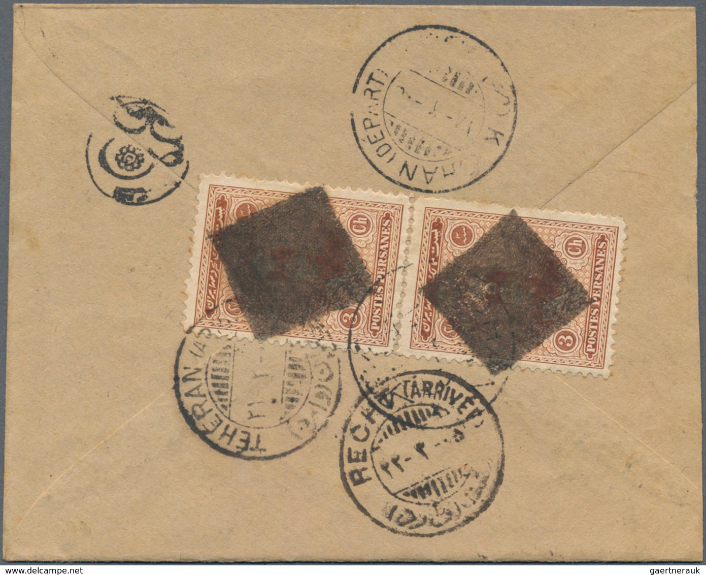 Iran: 1924, 3 Ch. Redbrown Pair On Cover Portrait Censored By Black Boxed Hs. Tied By "TEHERAN" Cds. - Iran