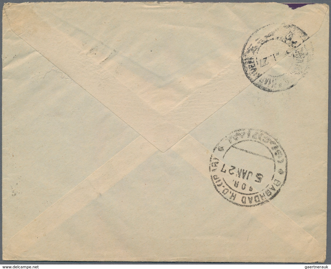 Iran: 1926, OVERLAND MAIL : 1 Ch. Green And 26 Ch. Redbrown Green Together On Envelope Tied By "MASD - Iran
