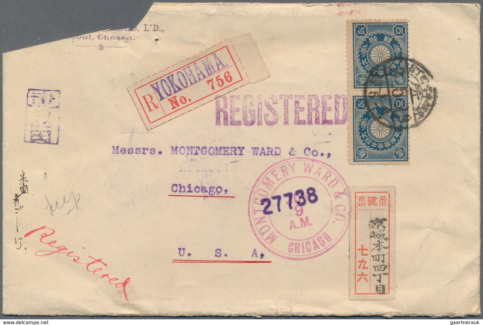 Japanische Post In Korea: 1910/19, Seoul Branches, Three Covers To Foreign: Registered At 20 S. Rate - Militärpostmarken