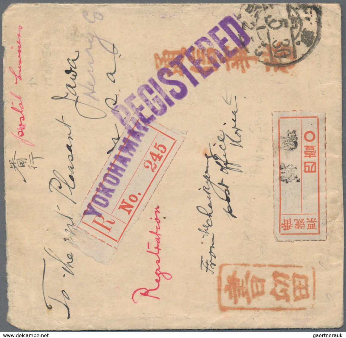 Japanische Post In Korea: 1911/28, Three Registered Covers To Foreign: 1911 Stampless Official From - Militärpostmarken