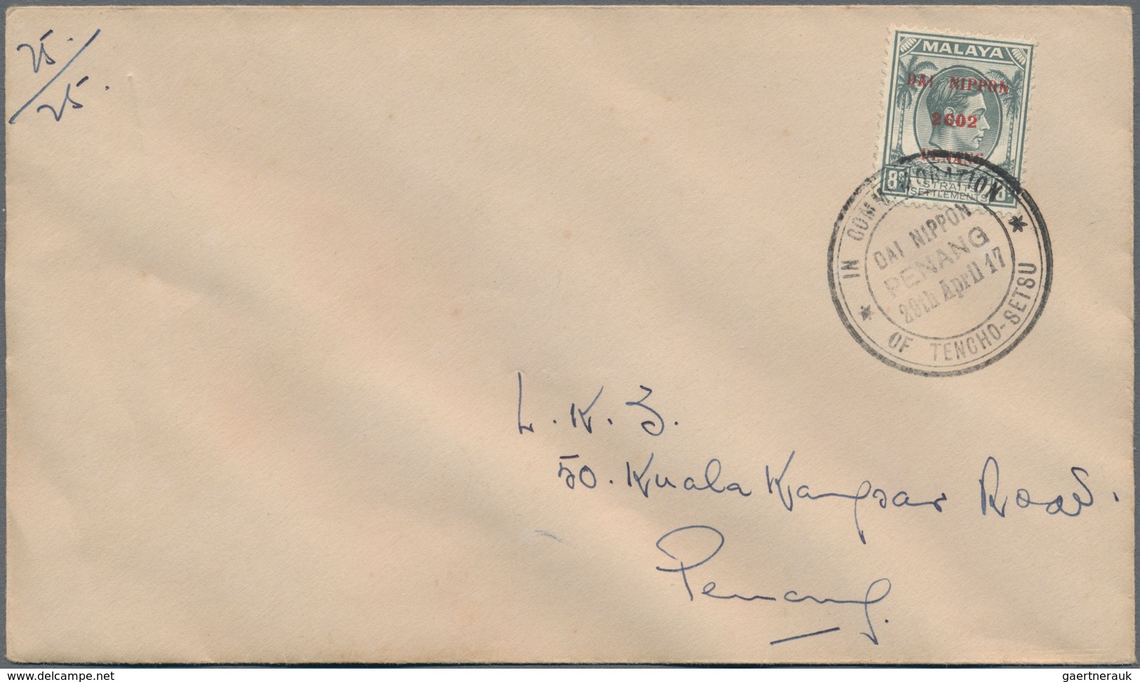 Japanische Besetzung  WK II - Malaya: Penang, 1942, "Dai Nippon 2602 Penang" Ovpt. On Two Covers W. - Malaysia (1964-...)