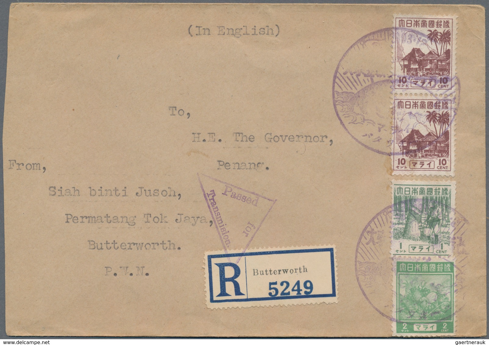 Japanische Besetzung  WK II - Malaya: Penang, 1943/44, covers and blanc envelopes/cards (8) with var