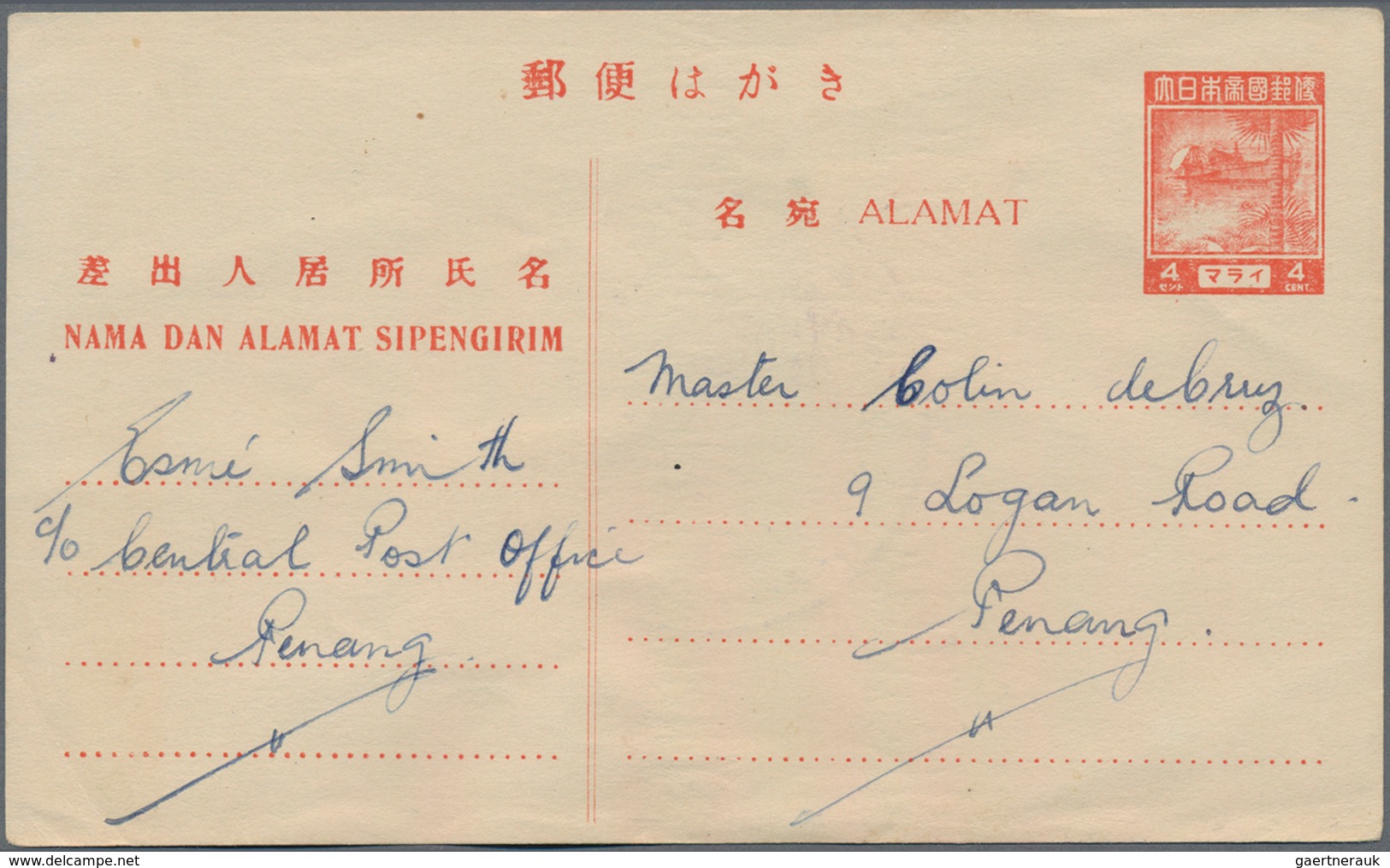 Japanische Besetzung  WK II - Malaya: Penang, 1943/44, covers and blanc envelopes/cards (8) with var