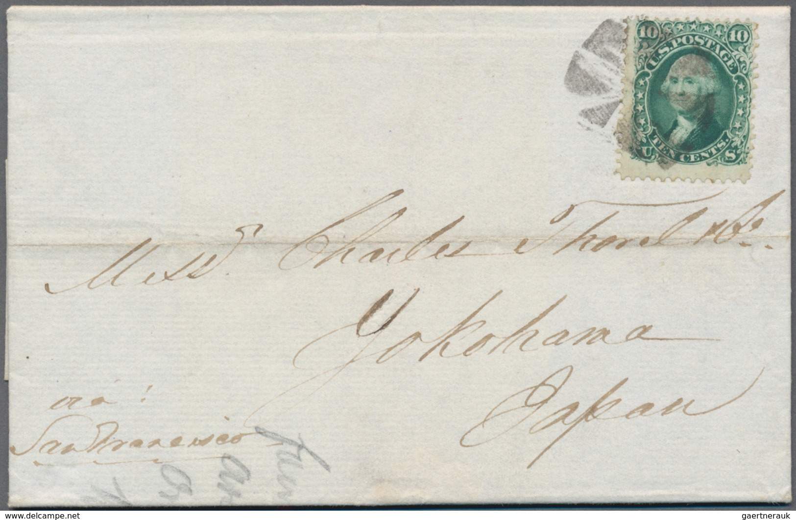 Japan - Incoming Mail: 1869, USA: Washington 10 C. Green Tied Crossroads To Entire Folded Letter Ndo - Andere & Zonder Classificatie