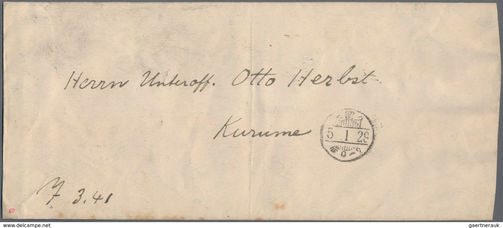 Lagerpost Tsingtau: Kurume, 1916, Incoming Money Letter, Scarce Large Type With Rectangular Perfined - China (offices)