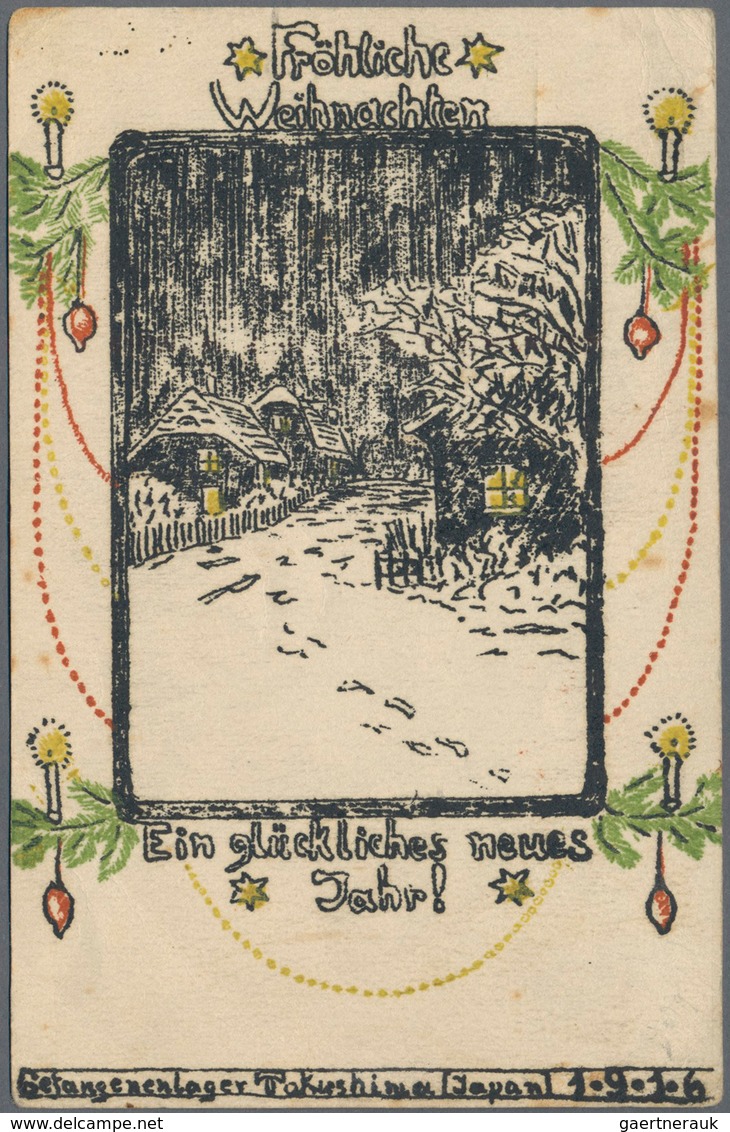 Lagerpost Tsingtau: Tokushima, 1916, Camp Printers Stationery Ppc "X-mas Greetings 1916 - Traces In - Deutsche Post In China