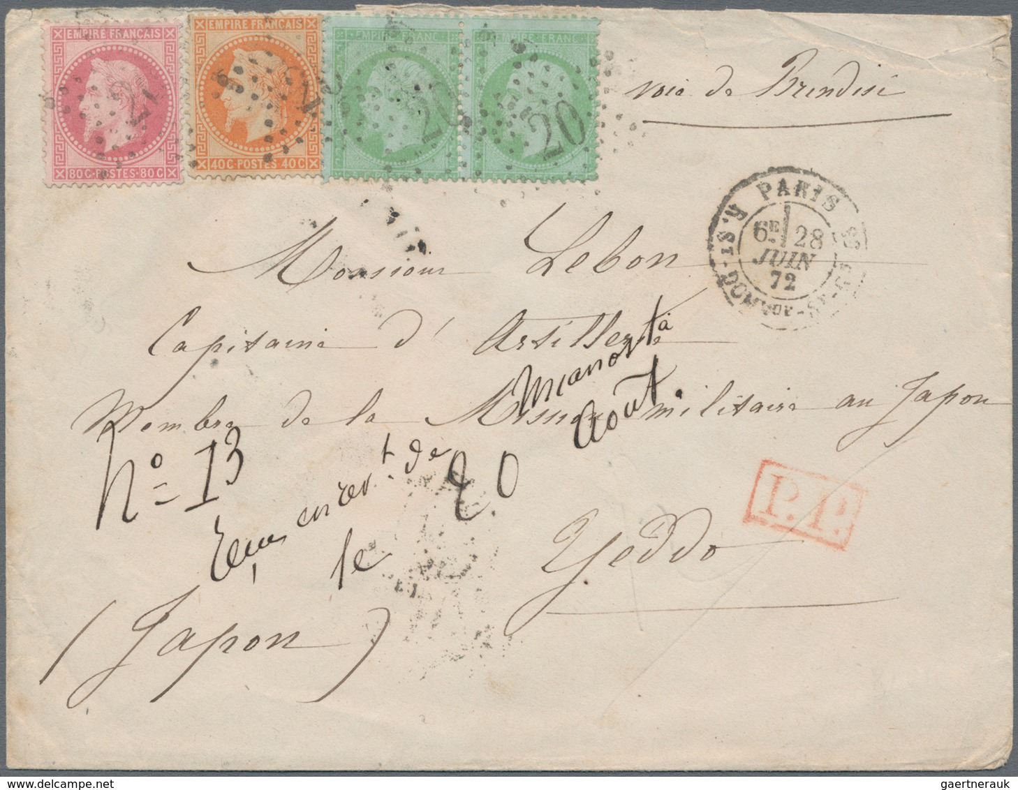 Japan - Besonderheiten: 1872 Cover From Paris To YEDDO (today Tokio) Via Brindisi And Yokohama, Fran - Sonstige & Ohne Zuordnung