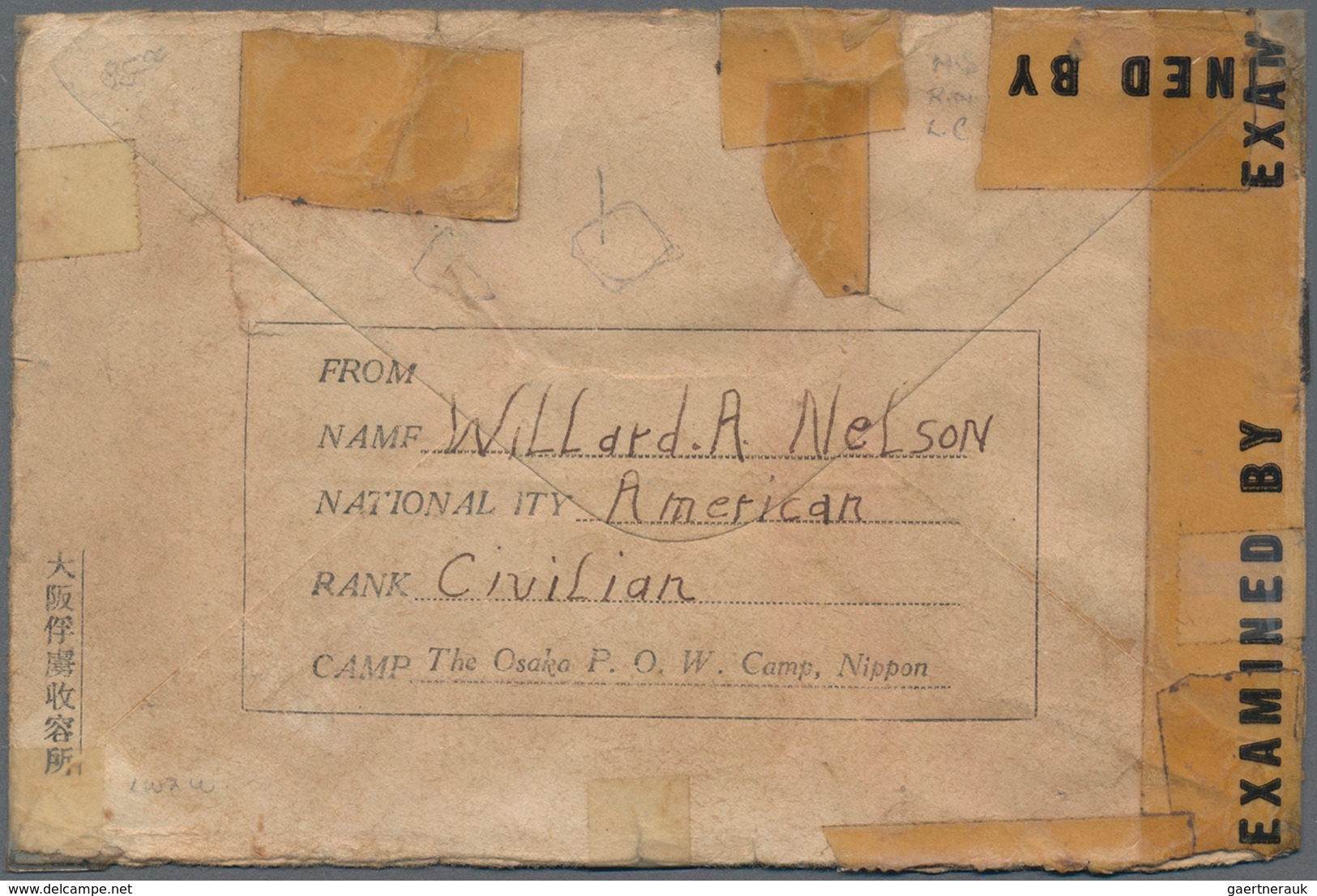 Japan - Besonderheiten: 1943 (ca.), Osaka POW-camp Preprinted Envelopes: Type 1 (on Reverse "NAME" O - Sonstige & Ohne Zuordnung