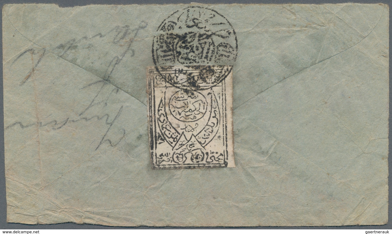Jemen: 1926 1/8i (= 5b) Black Used On The Reverse Of Native Cover From Sanaa To Hodeida, Tied By Fin - Yemen