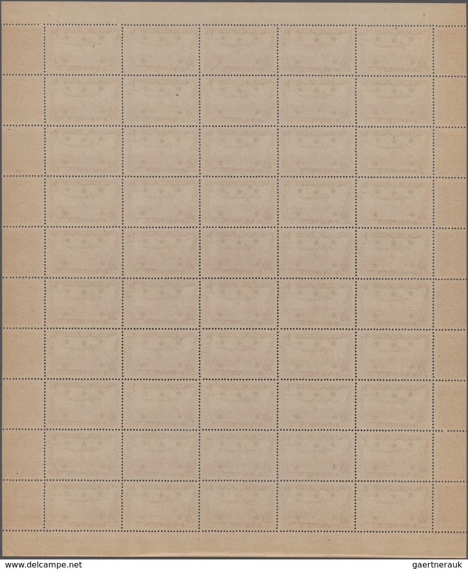 Jemen: 1947, Not Issued 10b. Rose, 20b. Brown And 1i. Black, Three Values Each As Complete Sheet Of - Yemen