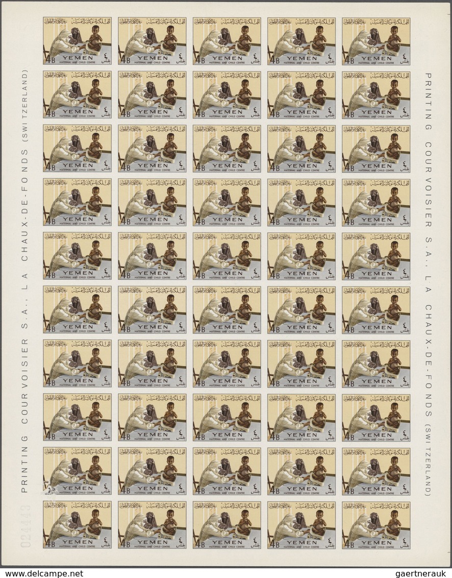 Jemen: 1962, Children's Welfare, 2b. To 10b. Imperf., 100 Sets In Complete Sheets Of 50 Stamps Per V - Yemen