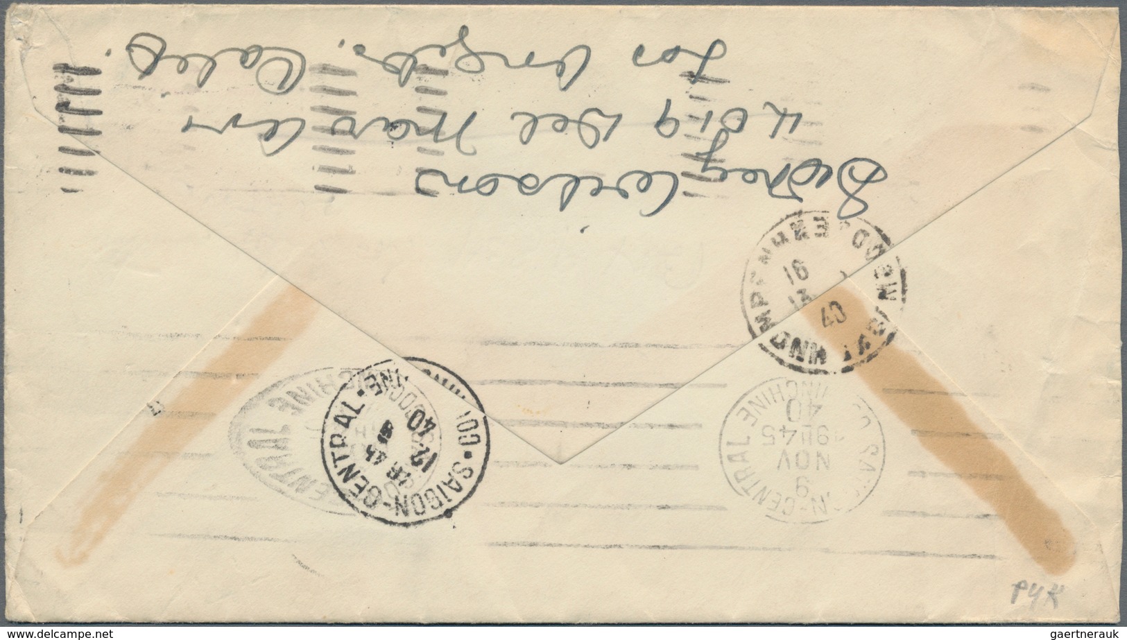 Kambodscha: 1940, Incoming Mail,USA, Cover W. 3 C.Pan American Union Pair Tied "LOS ANGELES AUG 8 19 - Cambodia