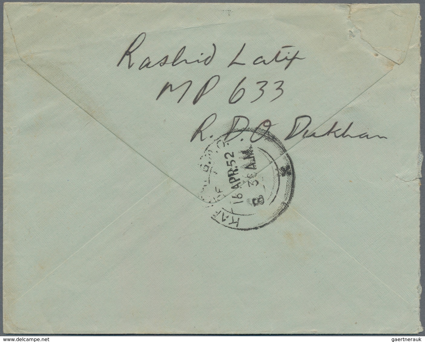 Katar / Qatar: 1952 Cover From DUKHAN, Qatar To Karachi, Pakistan Via Bahrain, Endorsed On Reverse " - Qatar