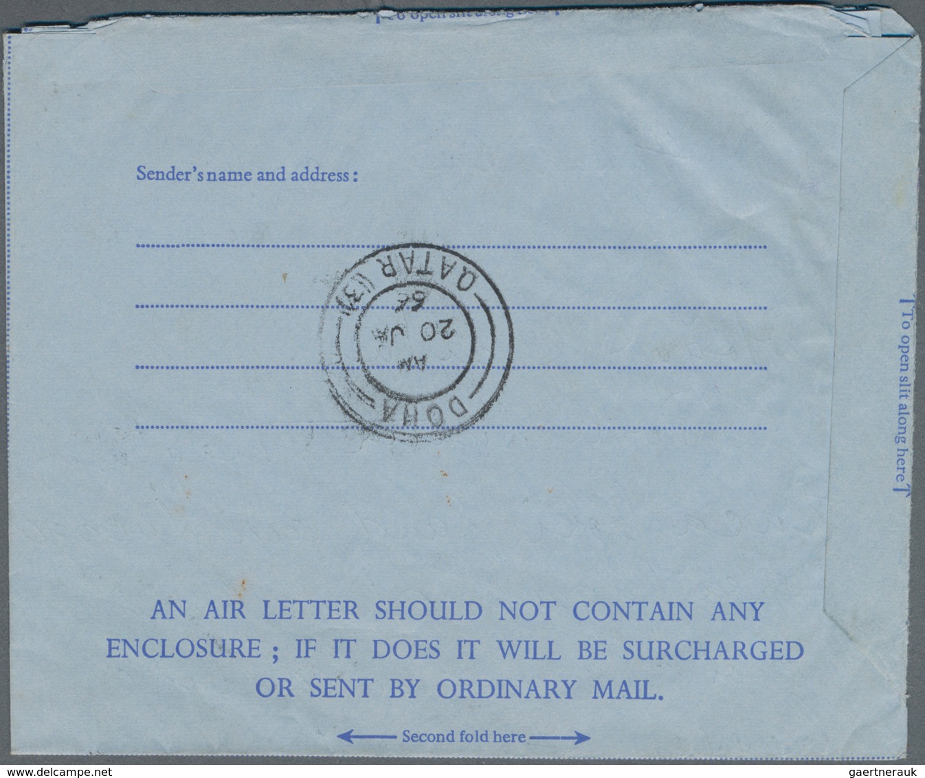 Katar / Qatar: 1966: Air Letter Postal Stationery 30n.p. On 6d. Sent From P.D.O. Azaiba, Fahud Base - Qatar