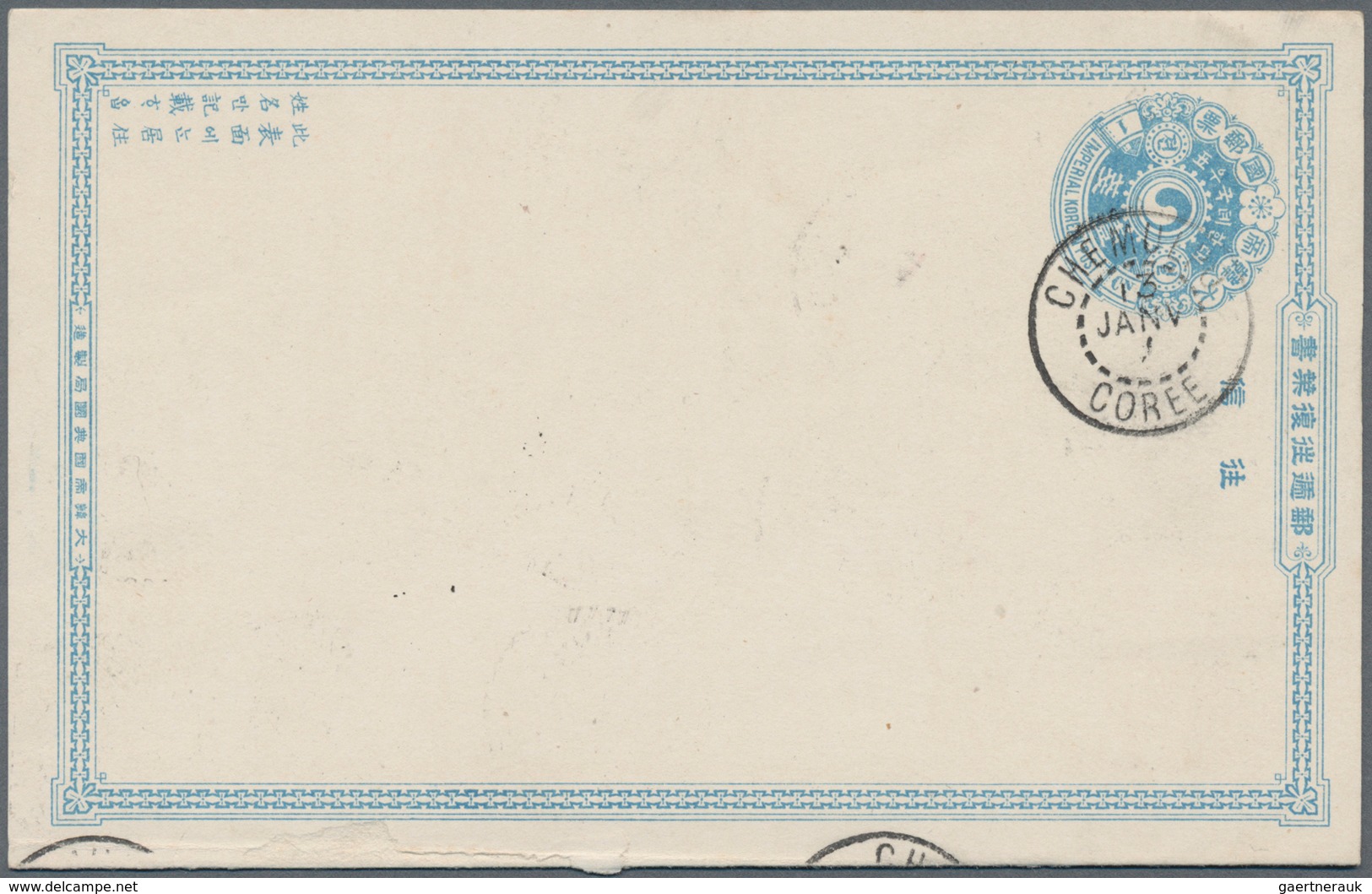 Korea: 1901, Stationery: Revised Inscription Double Card 1 Ch.+1 Ch., Cto "CHEMULPO 13 JANV", Reply - Korea (...-1945)