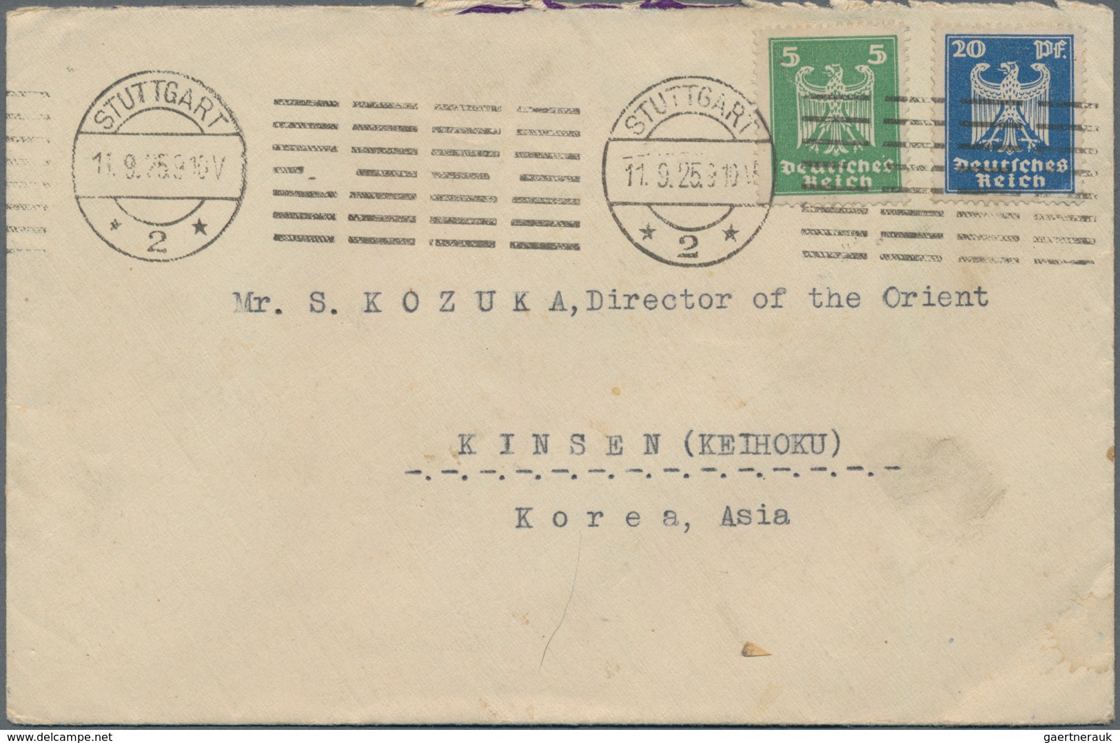 Korea: Incoming mail, Germany, 1921/25, four covers: 1921 to Gensan/Wonsan w. "10.12.25" arrival; an