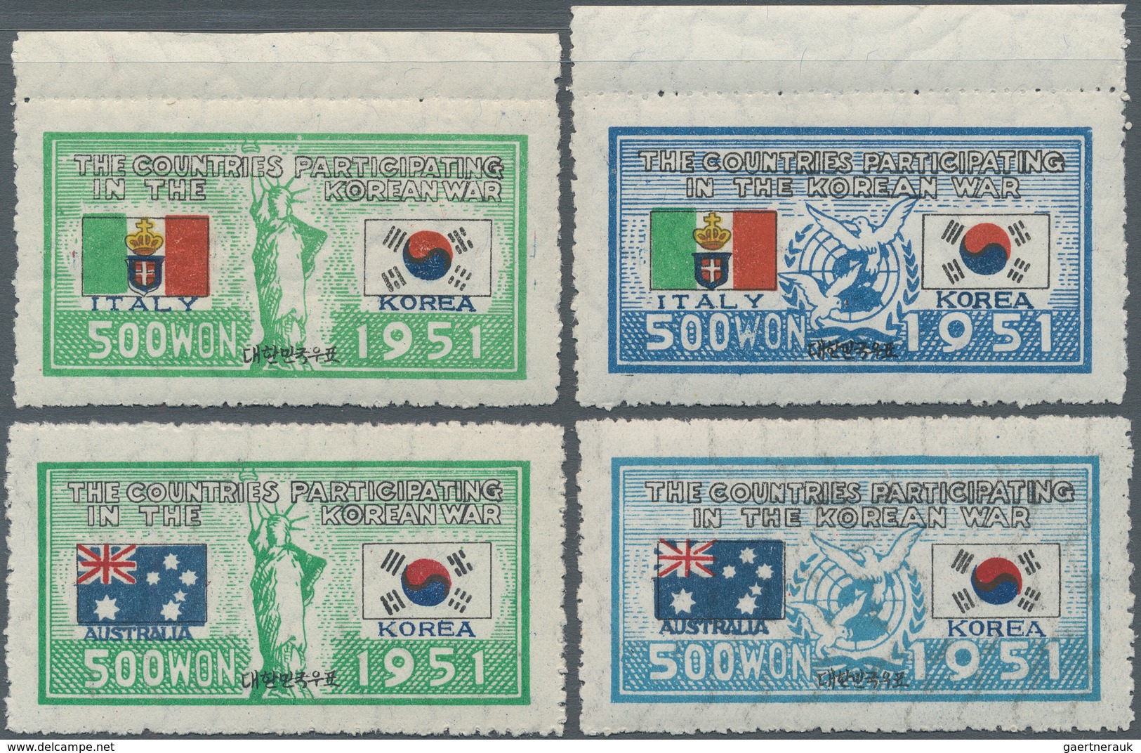 Korea-Süd: 1951, Flag Set Of 44 Vals. Inc. Italy Both Old And New Flag, Mint Never Hinged MNH, 4 Set - Korea, South