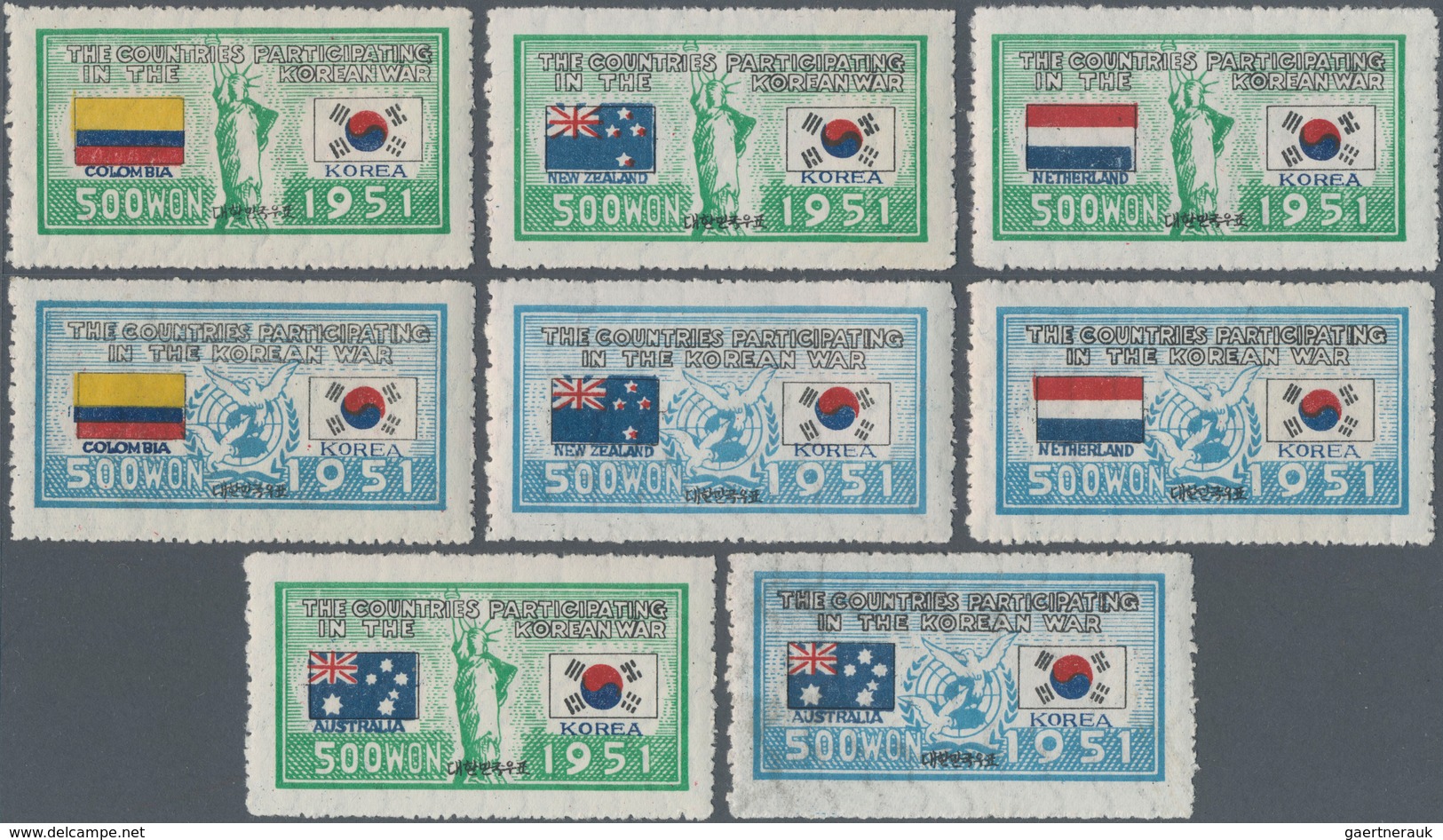 Korea-Süd: 1951/52, flags set, inc. Italy I+II, unused mounted mint first mount LH (Michel cat. 1300