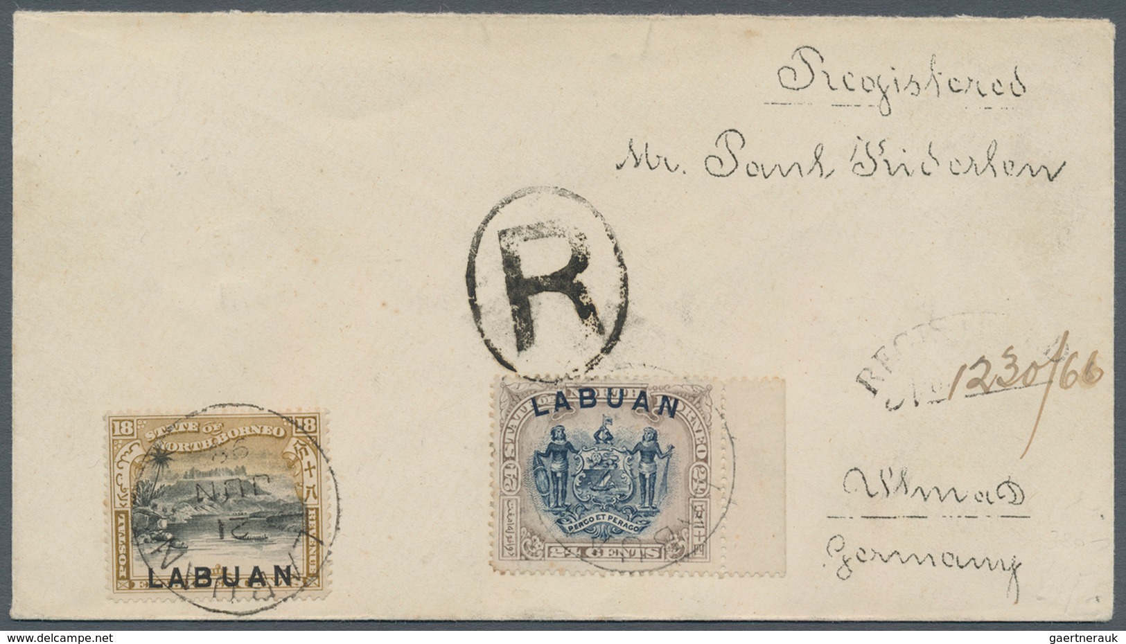 Labuan: 1898 Registered Cover From Labuan To Ulm, Germany Franked By 1897 18c Olive-bistre, Perf 16, - Other & Unclassified