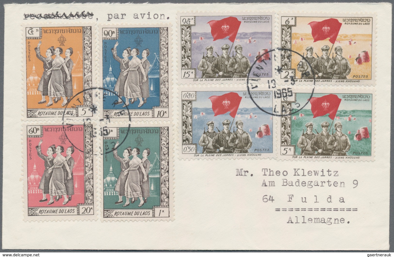 Laos - Pathet-Lao-Ausgaben: 1965, "Soldiers With Flag" And "Dancers", Two Issues On Cover From "VIEN - Laos