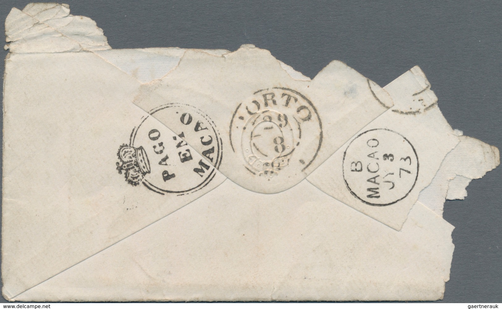 Macau: 1873, Crowned "PAGO EM MACAO" W. "MACAO B JY 3 73" Alongside On Reverse Of Envelope (incomple - Other & Unclassified