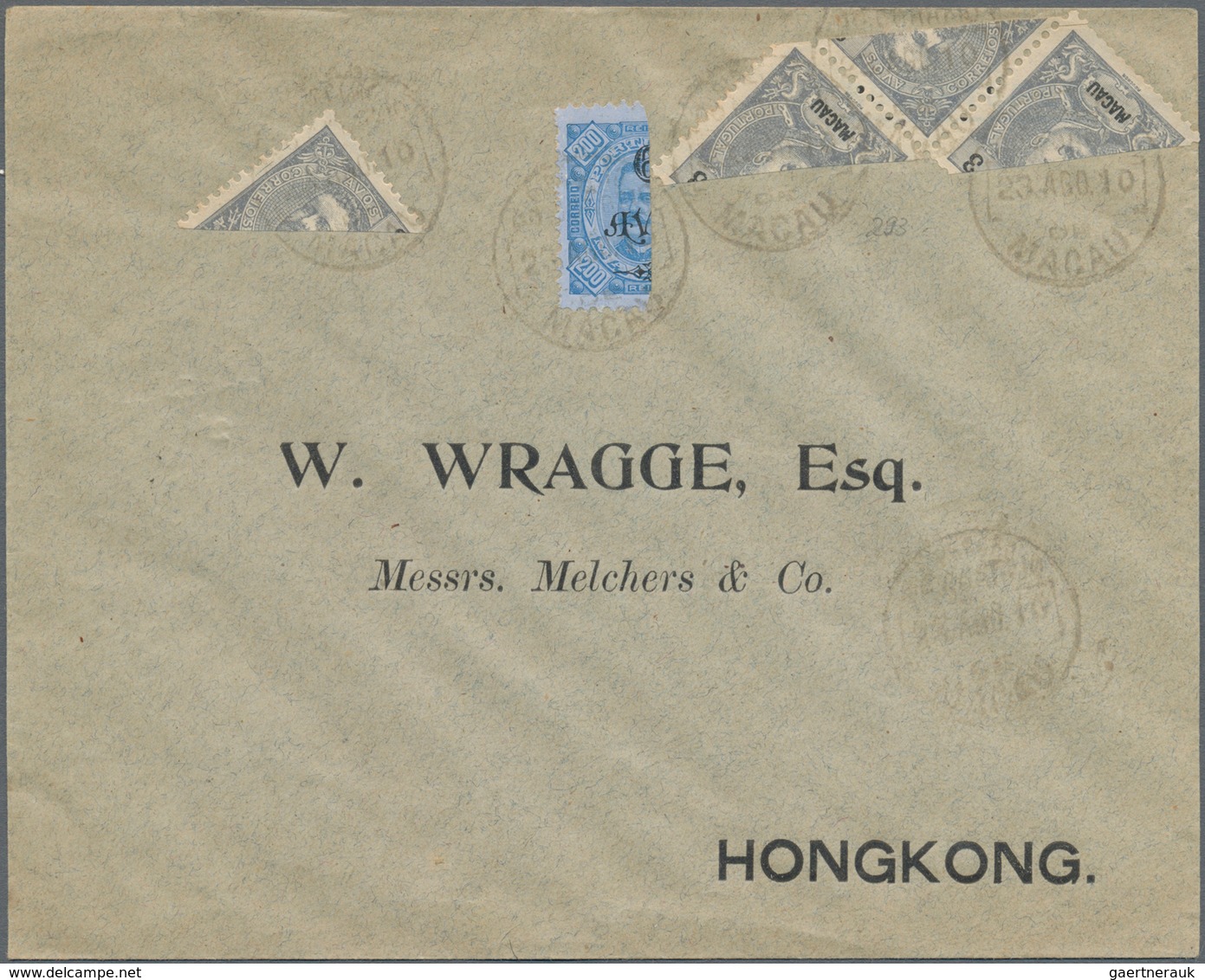 Macau: 1910, Bisects Of Each 3 A. Grey (4 Inc. Strip-3) And 6 A./200 R. Tied "MACAU 23 AGO 10" To Co - Other & Unclassified