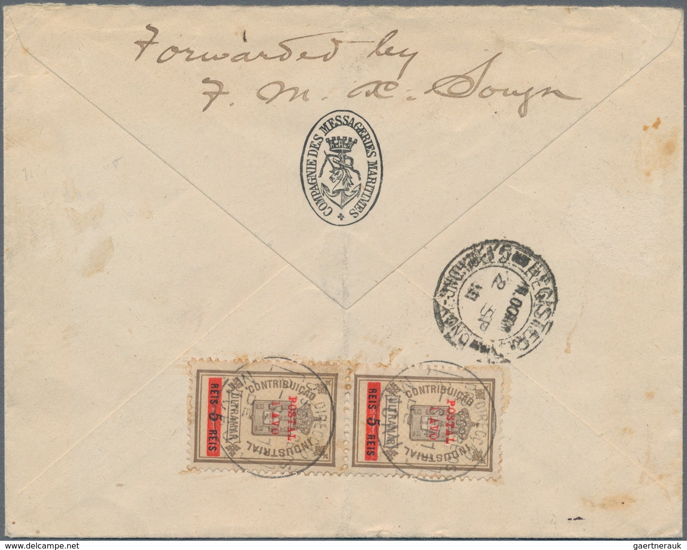 Macau: 1911, Bisects: 2 A./4 A. Carmine Rose, 5 A./10 A. Blue Slate (2) Plus On Reverse 1 A./5 A. Fi - Other & Unclassified