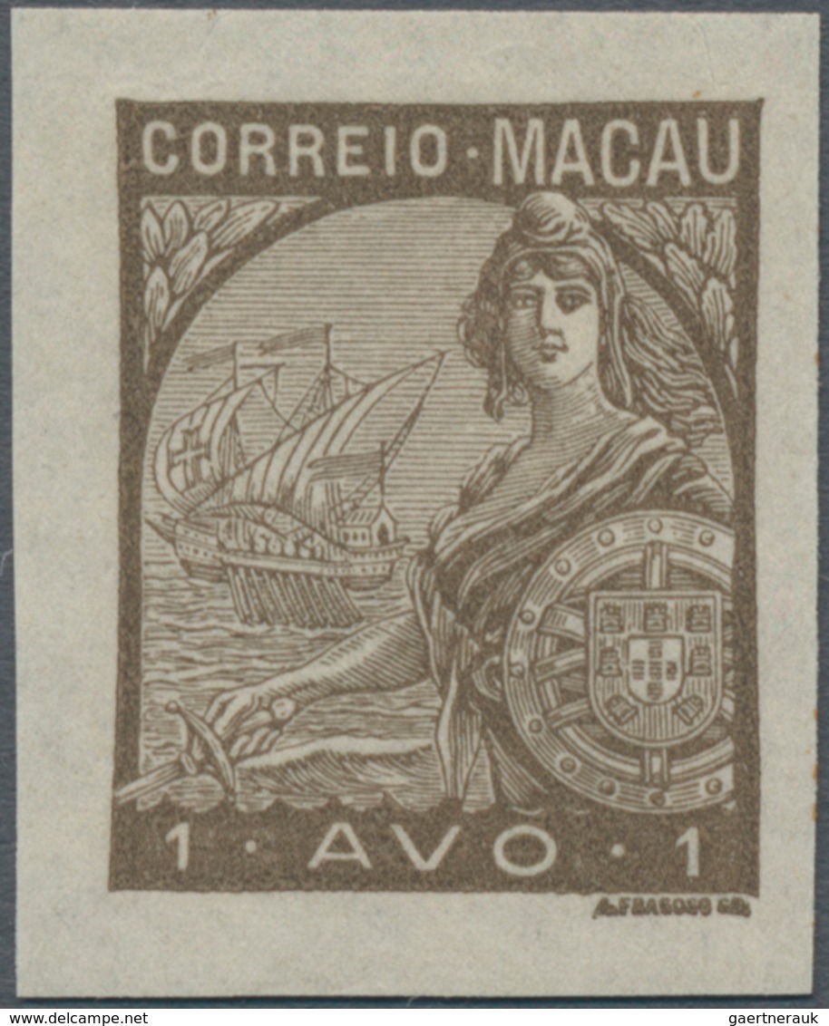 Macau: 1934, Padroes, Proof: 1 A. Olive Brown, Imperforated, No Gum. - Other & Unclassified