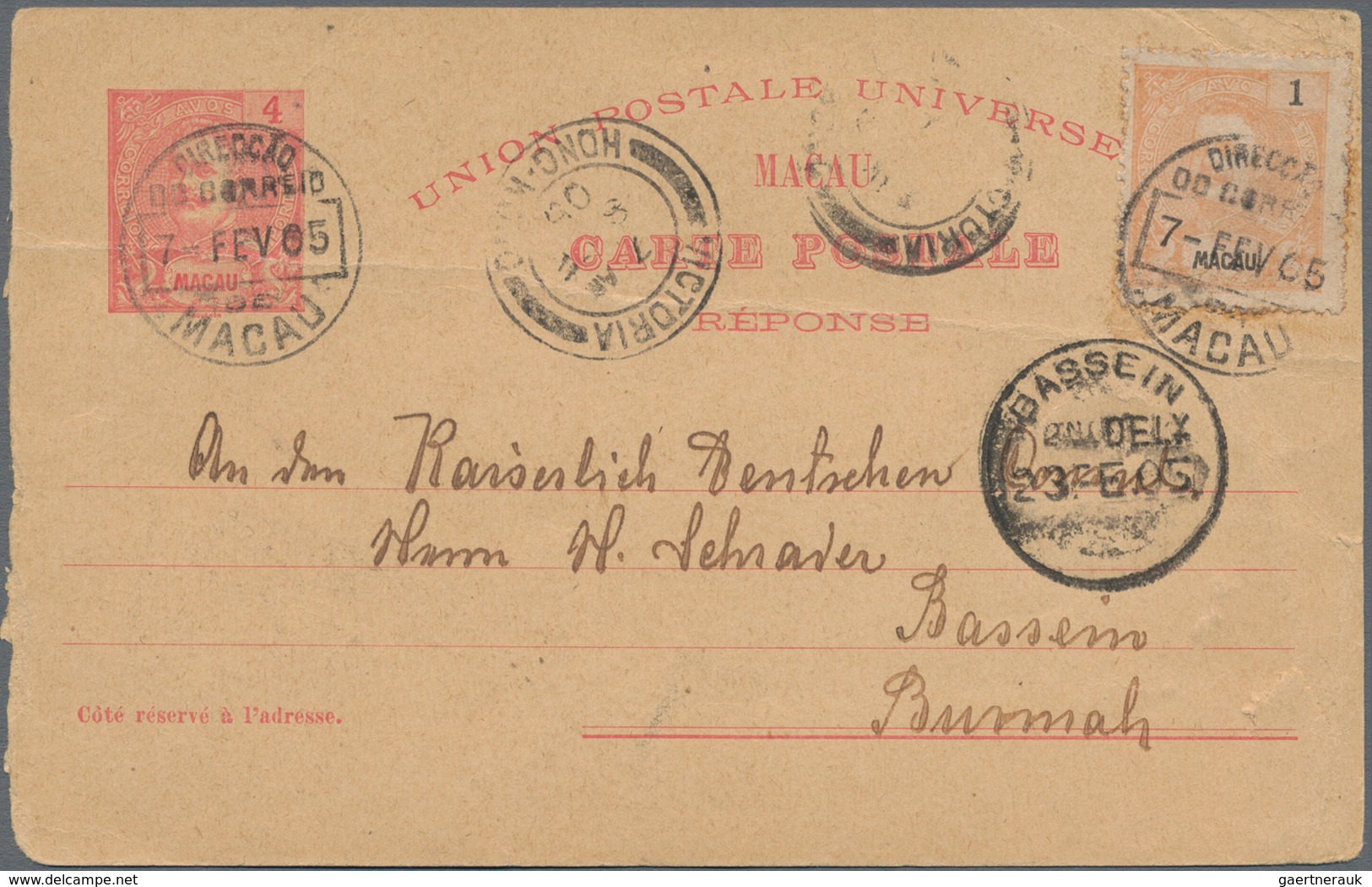 Macau - Ganzsachen: 1905, Stationery Card 4 A. Uprarte 1 A. Tied "MACAU 7 FEB 05" To German Consul A - Postal Stationery