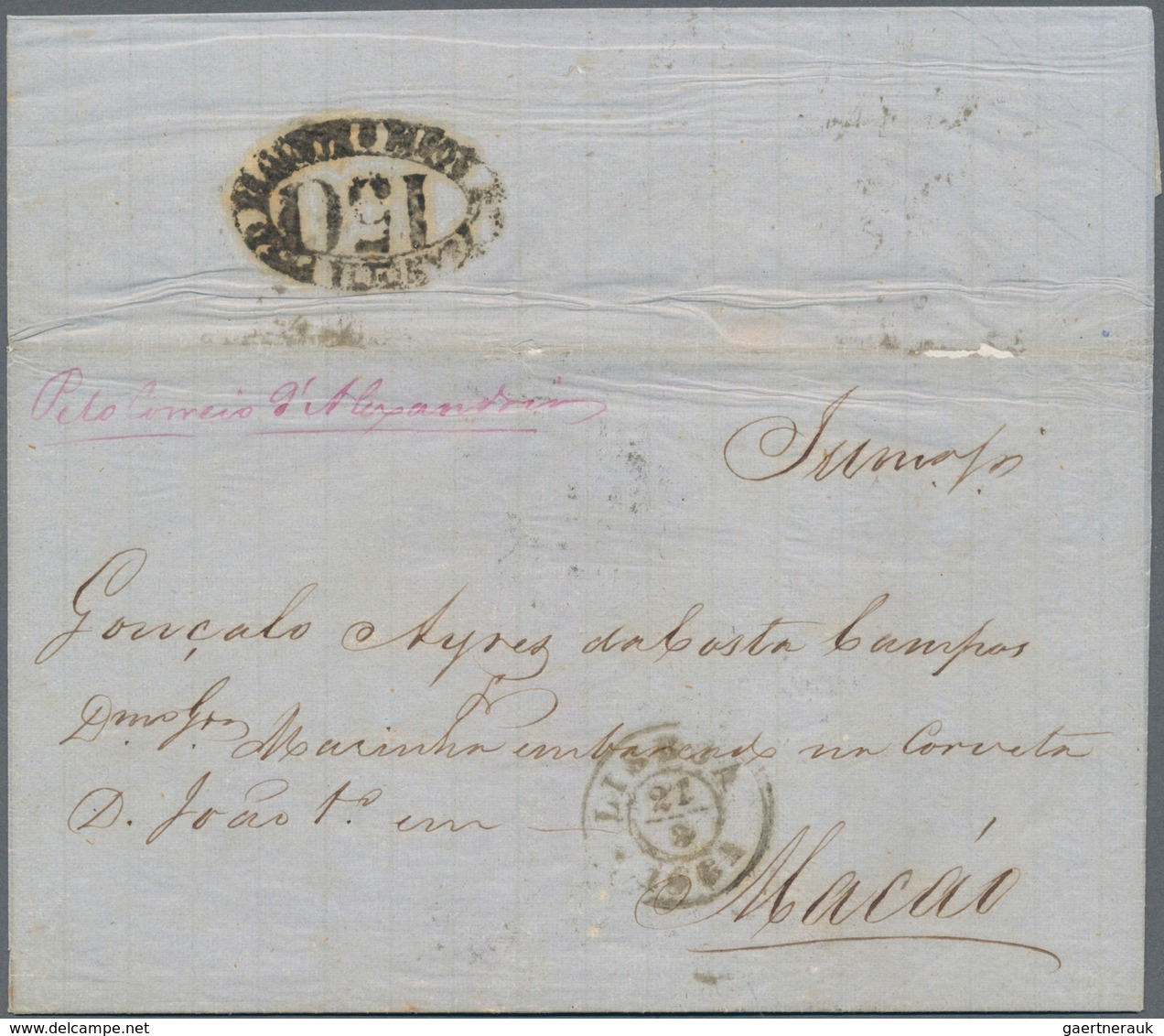 Macau - Besonderheiten: 1861, Incoming Mail From Portugal: Two Entire Folded Letters With Oval Rate - Sonstige & Ohne Zuordnung