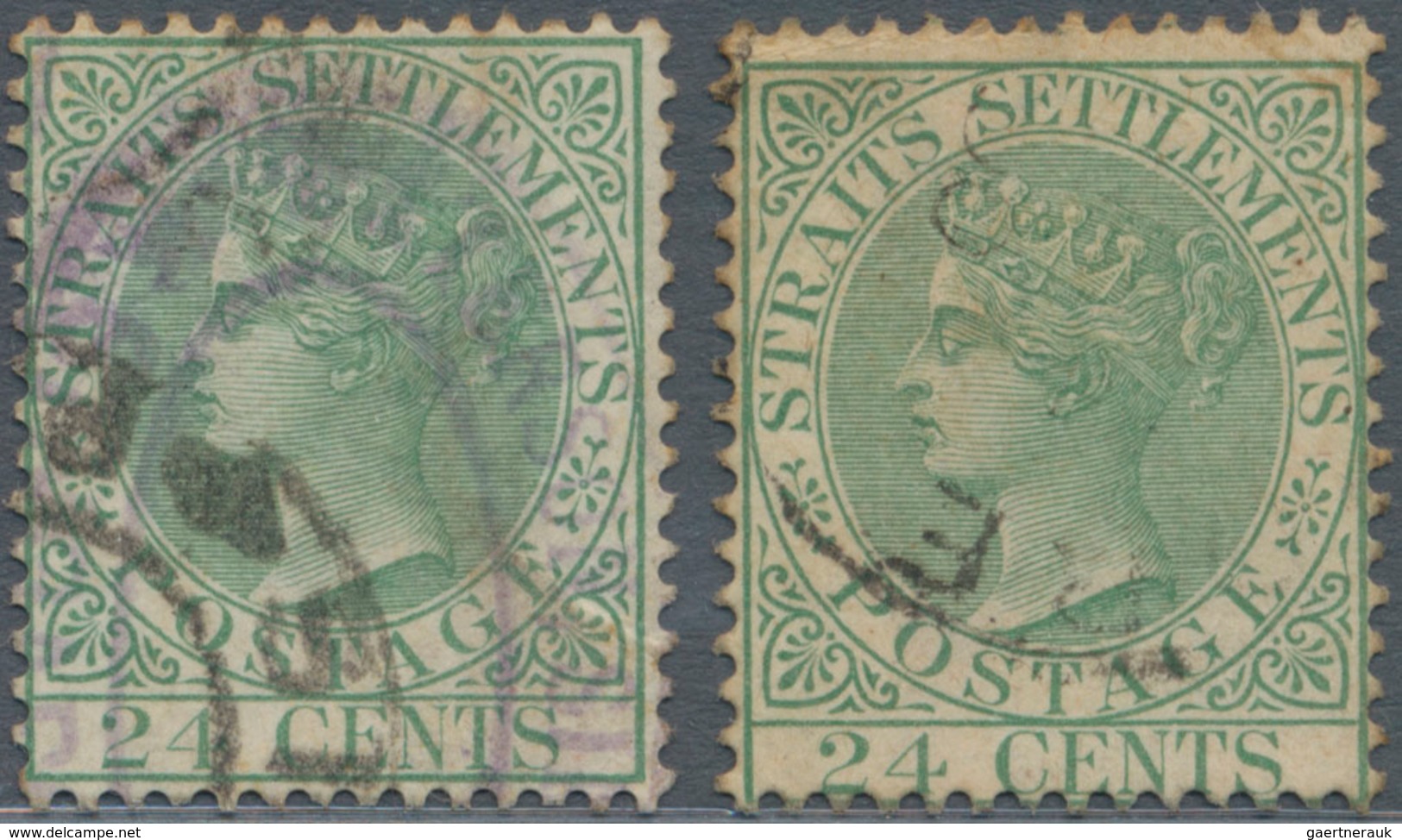 Malaiische Staaten - Straits Settlements: 1883-91 QV 24c. Blue-green, WATERMARK Crown CA INVERTED, U - Straits Settlements