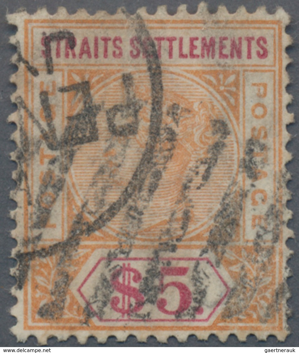 Malaiische Staaten - Straits Settlements: 1892-99 QV $5 Orange & Carmine, Used In Penang And Cancell - Straits Settlements