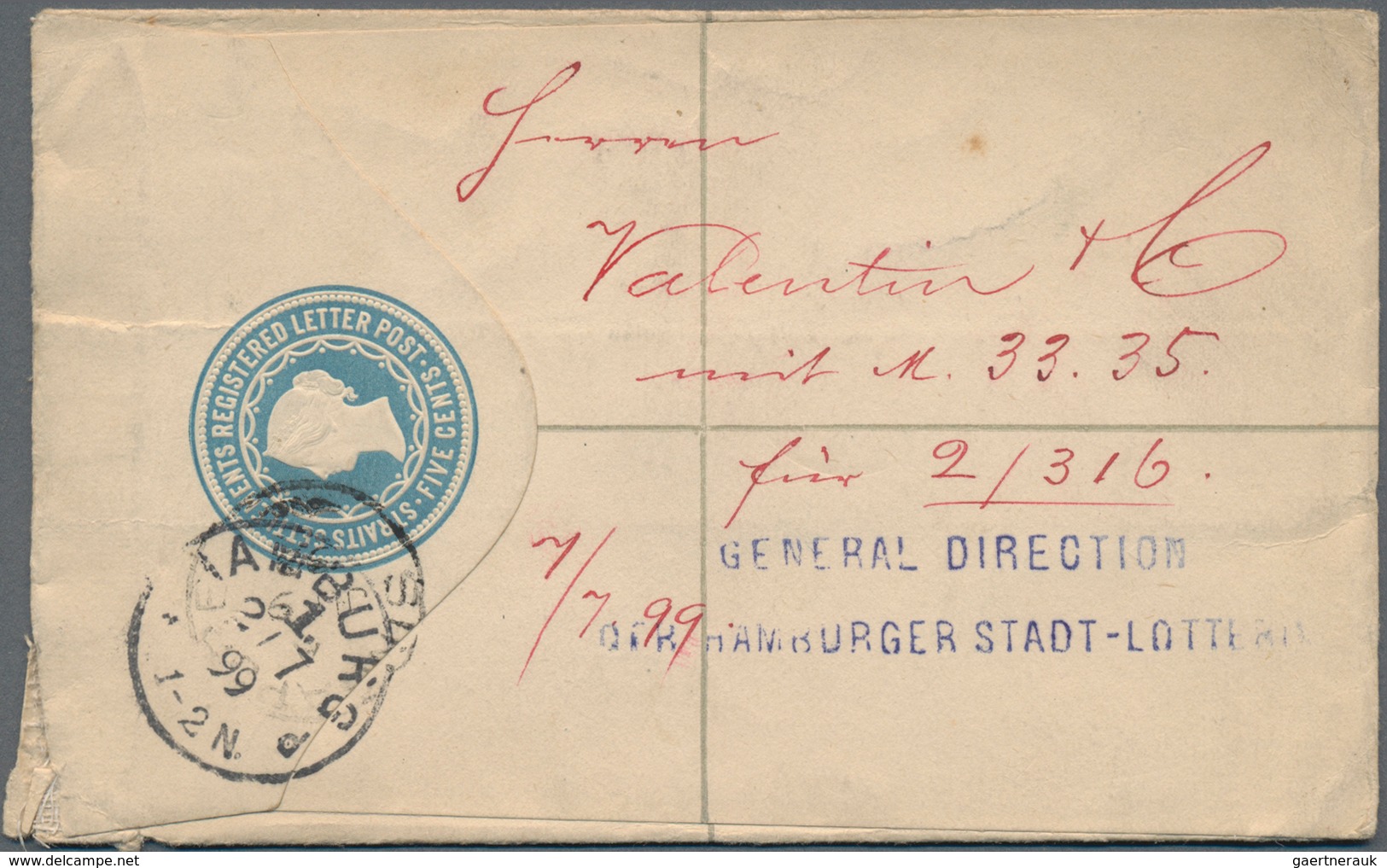 Malaiische Staaten - Straits Settlements: 1899 Postal Stationery Registered Envelope QV 5c. Blue Use - Straits Settlements