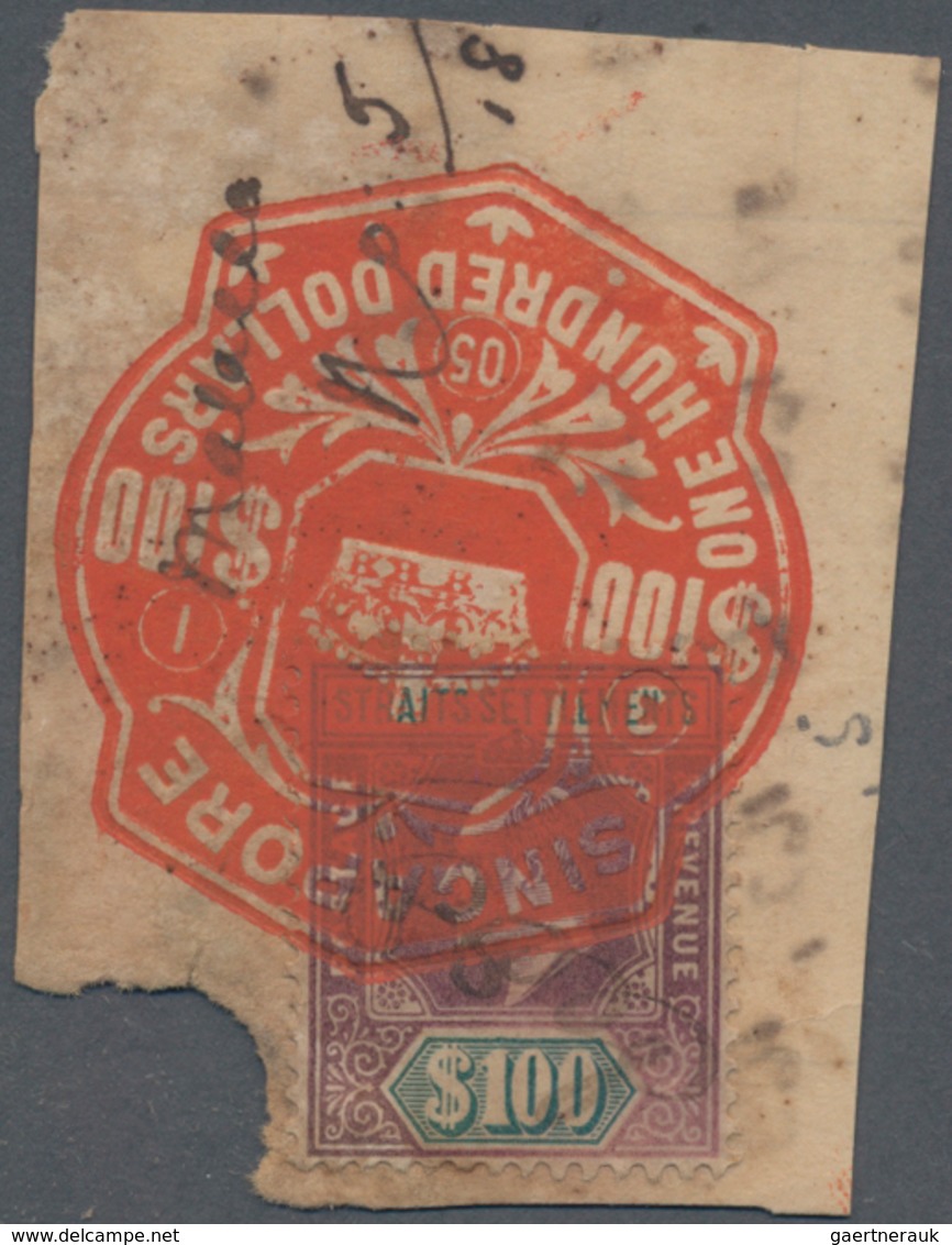 Malaiische Staaten - Straits Settlements: 1903 KEVII. $100 Purple & Green Used Fiscally And Tied By - Straits Settlements