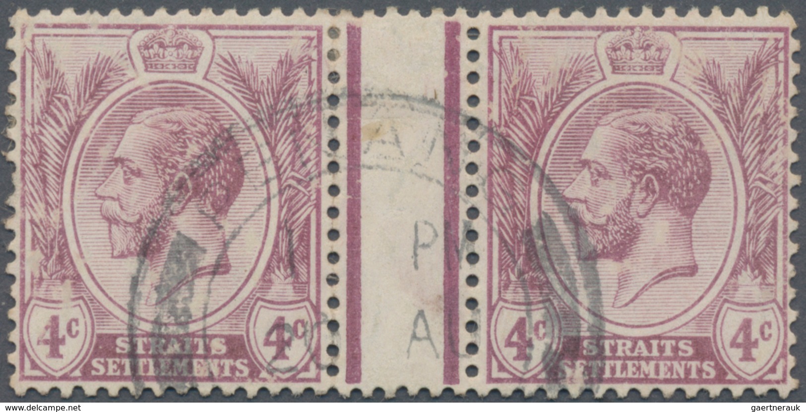 Malaiische Staaten - Straits Settlements: 1912-23 KGV. 4c. Dull Purple, WATERMWARK Mult Crown CA INV - Straits Settlements