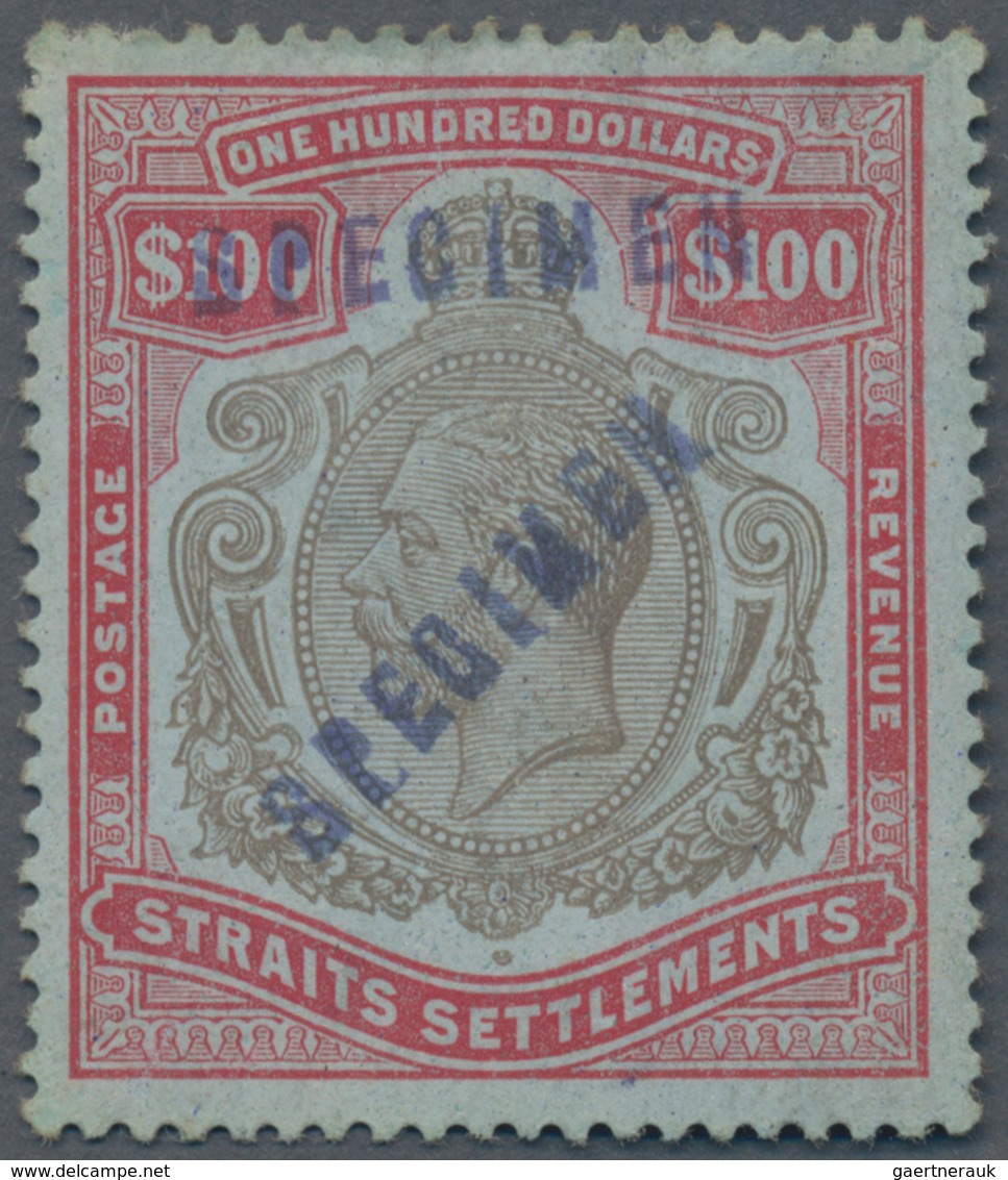 Malaiische Staaten - Straits Settlements: 1912-23 KGV. $100 Black & Carmine/blue, Wmk Mult Crown CA, - Straits Settlements