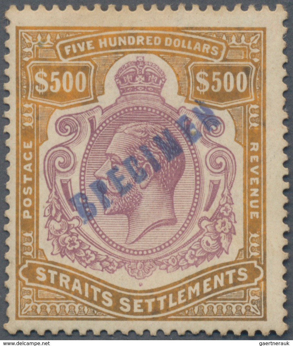 Malaiische Staaten - Straits Settlements: 1912-23 KGV. $500 Purple & Orange-brown, Wmk Mult Crown CA - Straits Settlements