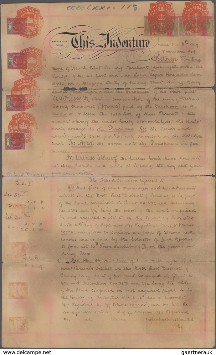 Malaiische Staaten - Straits Settlements: 1918/1934 Four Documents Bearing High Frankings And Used I - Straits Settlements