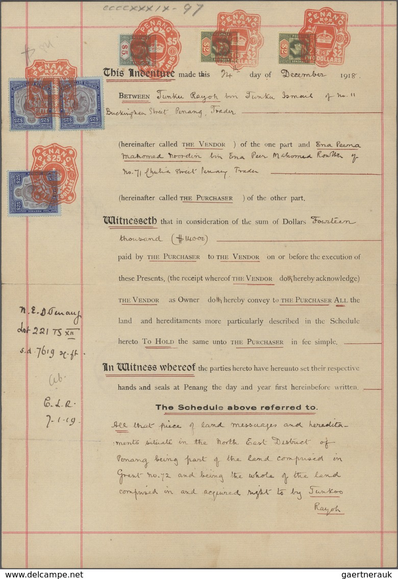 Malaiische Staaten - Straits Settlements: 1918/1934 Four Documents Bearing High Frankings And Used I - Straits Settlements