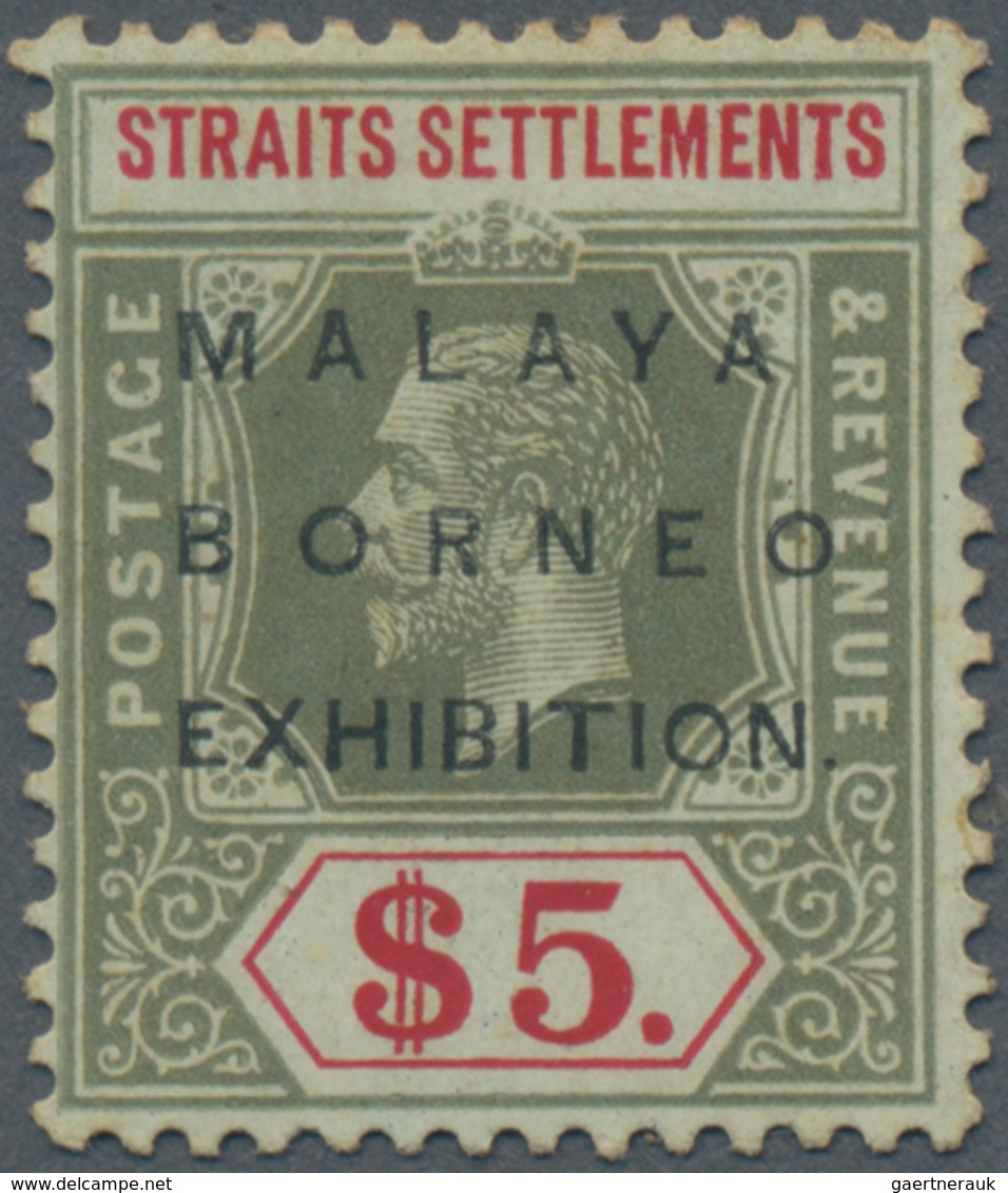 Malaiische Staaten - Straits Settlements: 1922 'Malaya-Borneo Exhibition' $5 Green & Red/blue-green, - Straits Settlements