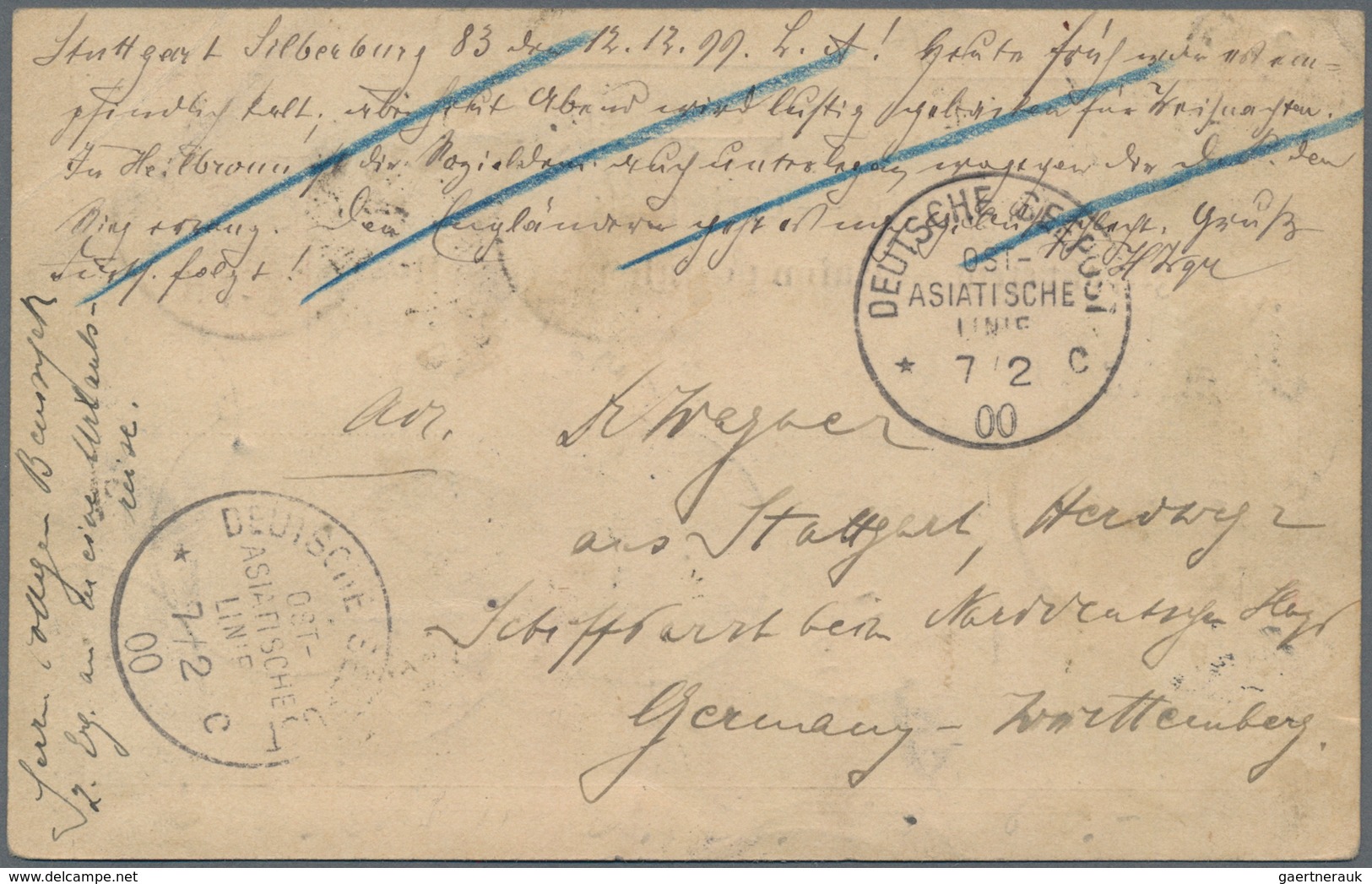 Malaiische Staaten - Johor: 1899/1900 "ROUND THE WORLD": German Württemberg Postal Stationery Card 1 - Johore