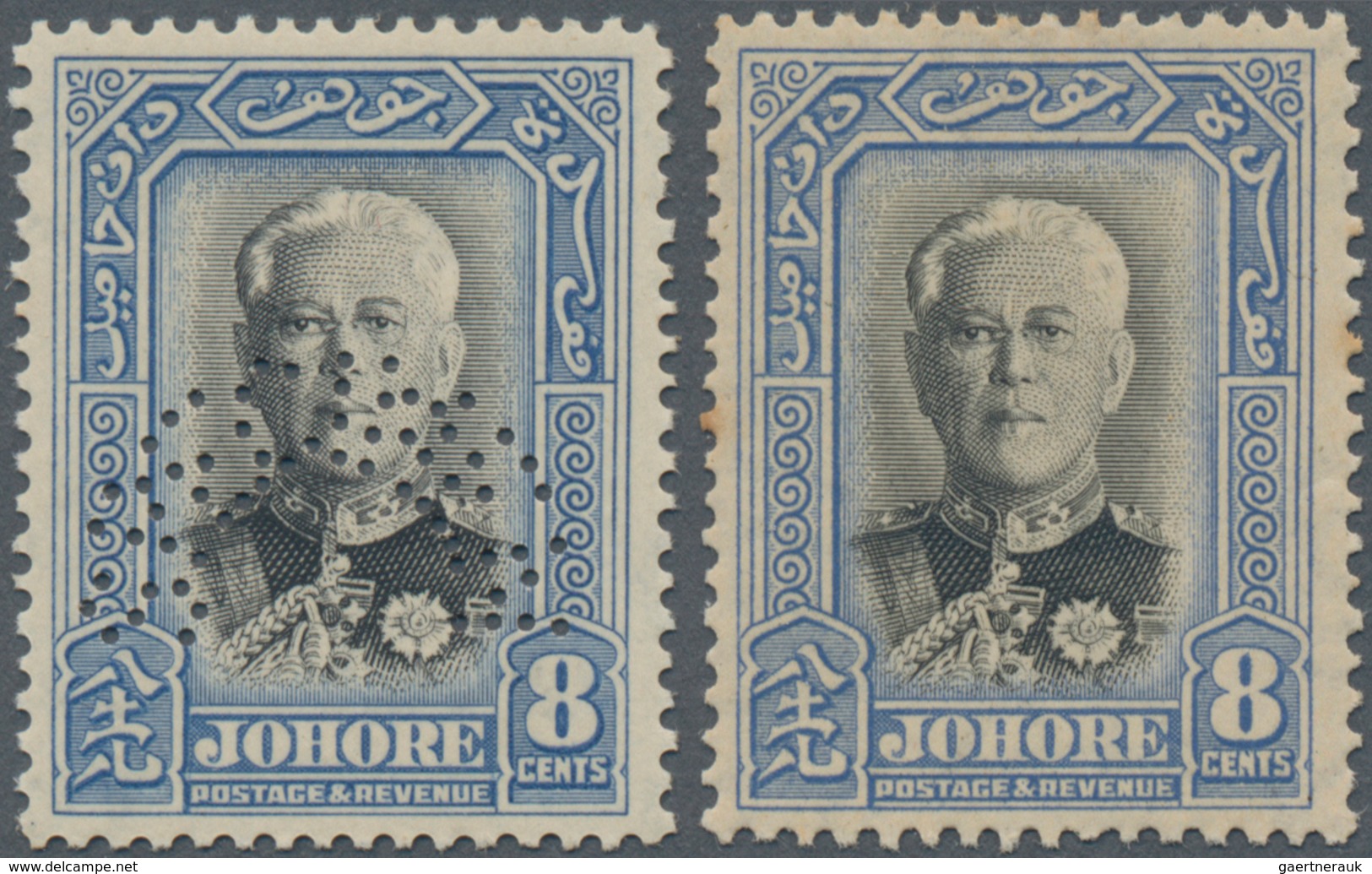 Malaiische Staaten - Johor: 1940 'Sultan Sir Ibrahim' Commemorative Issue: Two Mint Stamps, One Perf - Johore