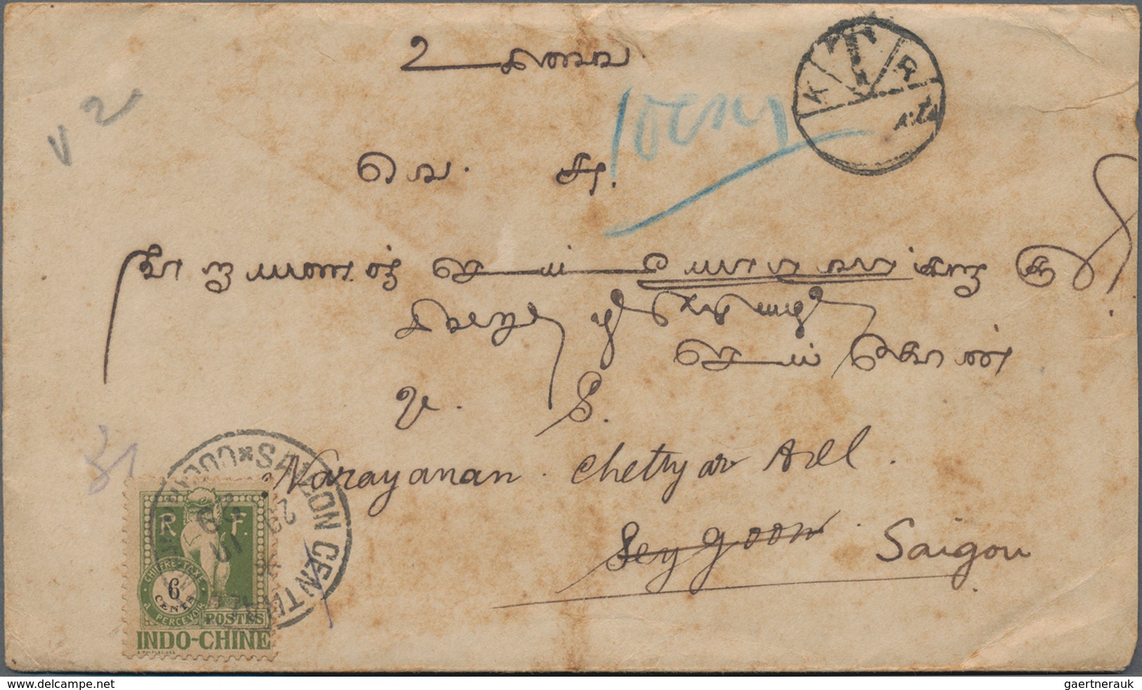 Malaiische Staaten - Perak: 1929 Insuffiently Franked Cover From Kampar To Saigon, French Indochina - Perak