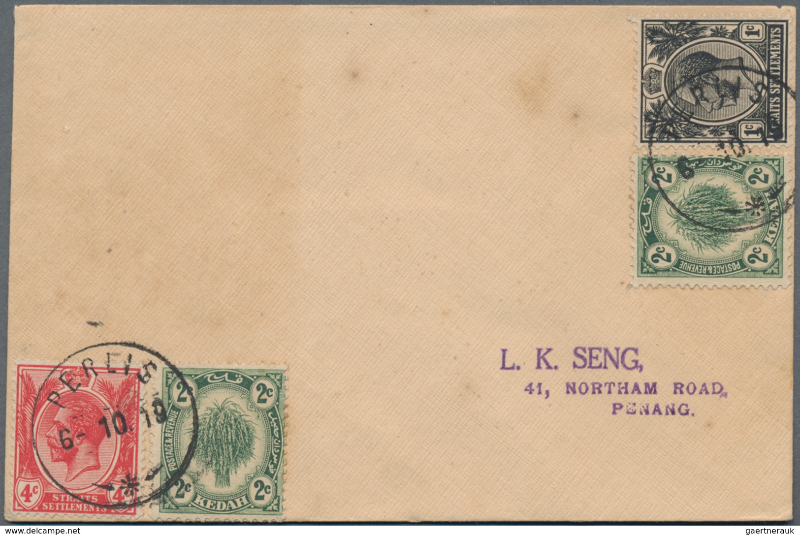 Malaiische Staaten - Perlis: 1919 Cover From Perlis To Penang Franked By Straits KGV. 1c. And 4c. In - Perlis