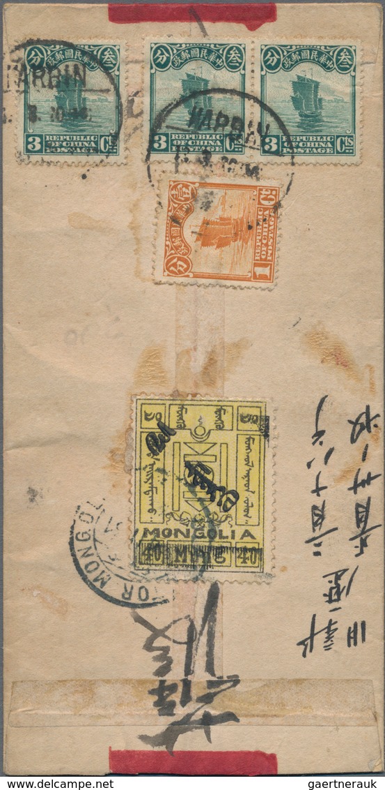 Mongolei: 1926, 40 M. Lemon/black Tied "ULAN BATOR MONGOLIA 4 II 31" To Cover In Combination With Ch - Mongolia