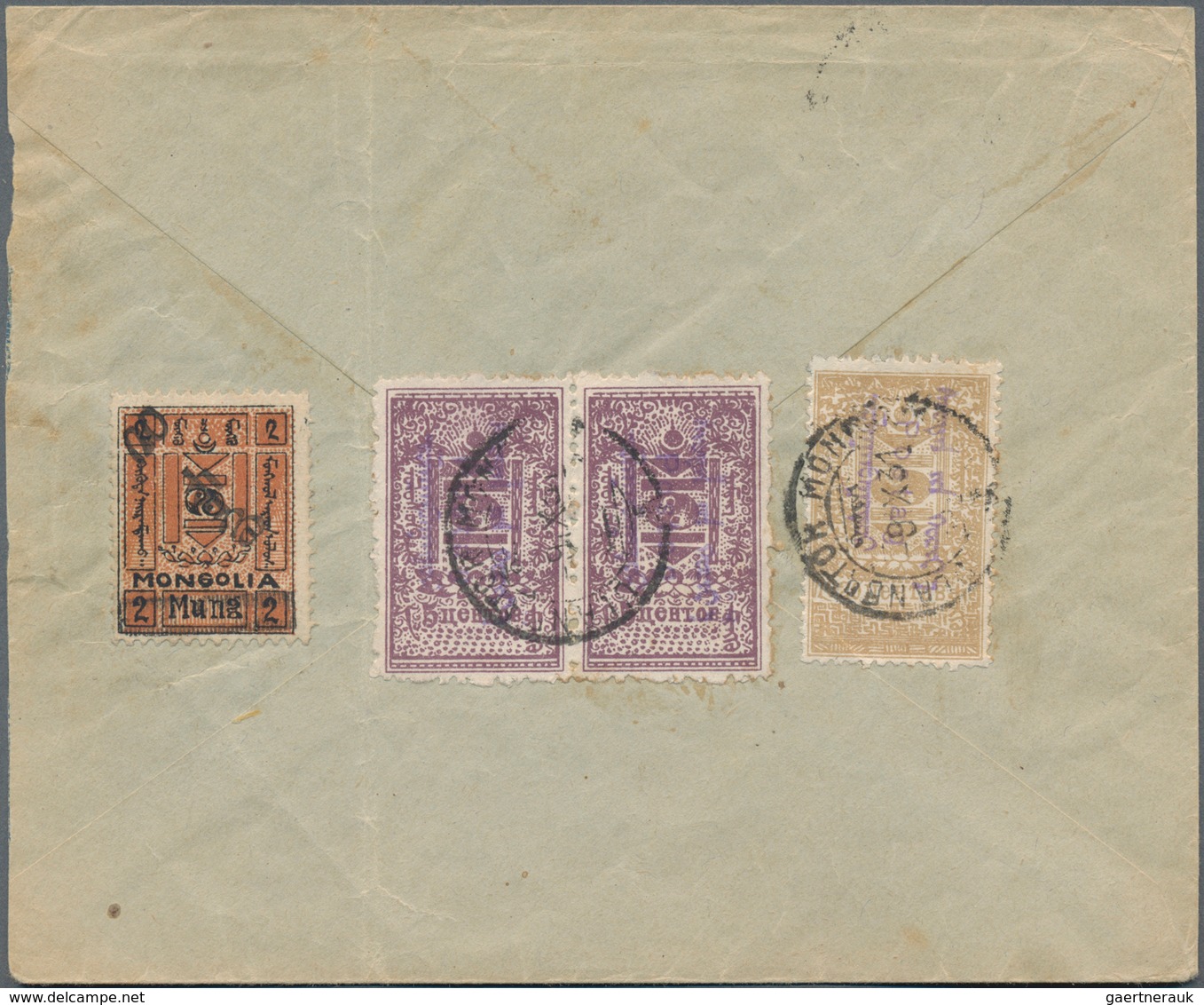 Mongolei: 1930 Provisional 20m. On 2m. Red-brown & Black Used In Combination With 1931 "Postag" Optd - Mongolie